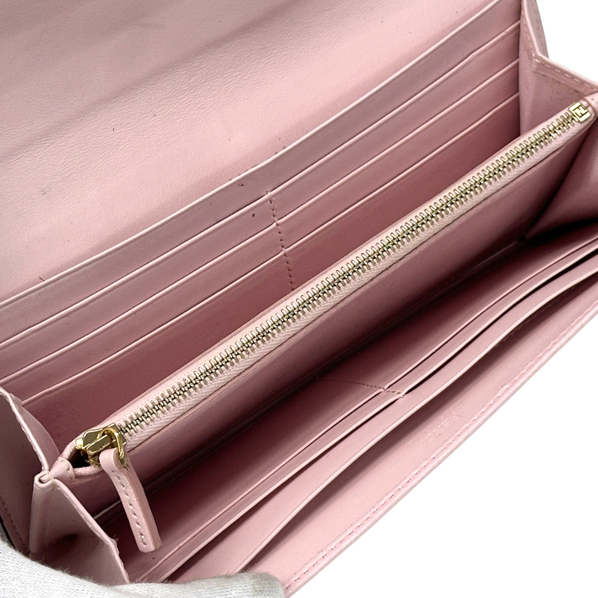 Fendi Gold Pink Leather Long Wallet (Bi-Fold) (Pre-Owned)