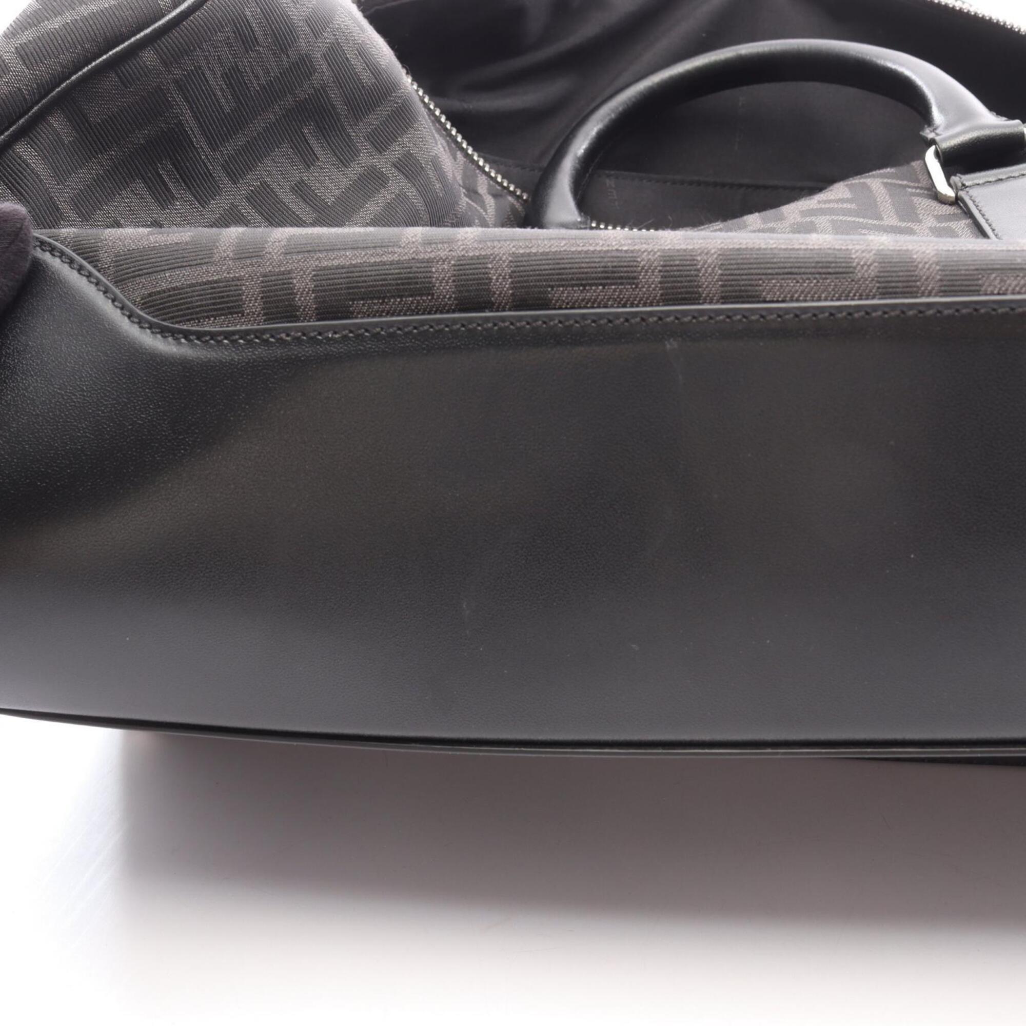 Fendi Black Gray Canvas Leather Boston Bag Handbag (Pre-Owned)