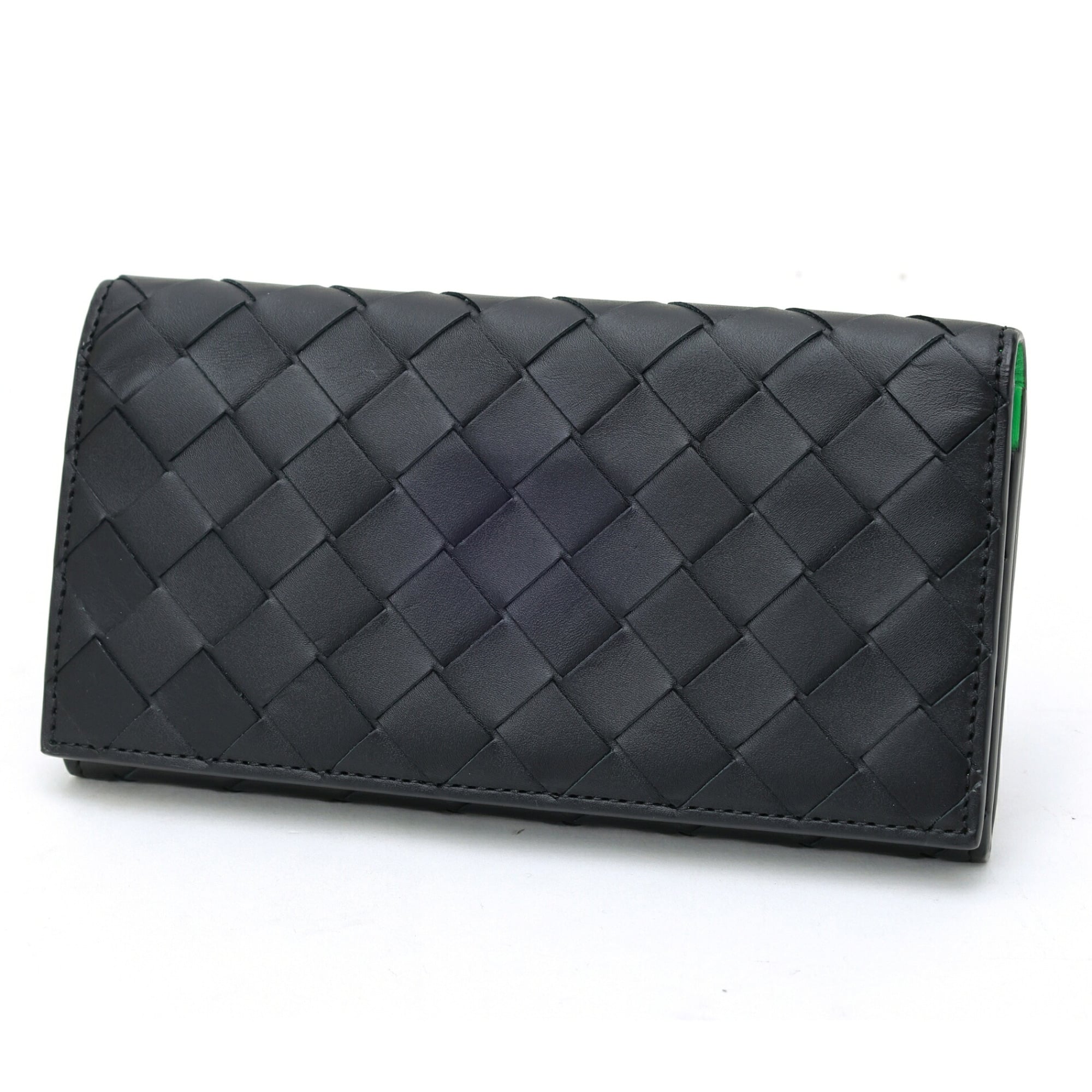 Bottega Veneta Black Green Leather Long Wallet (Bi-Fold) (Pre-Owned)