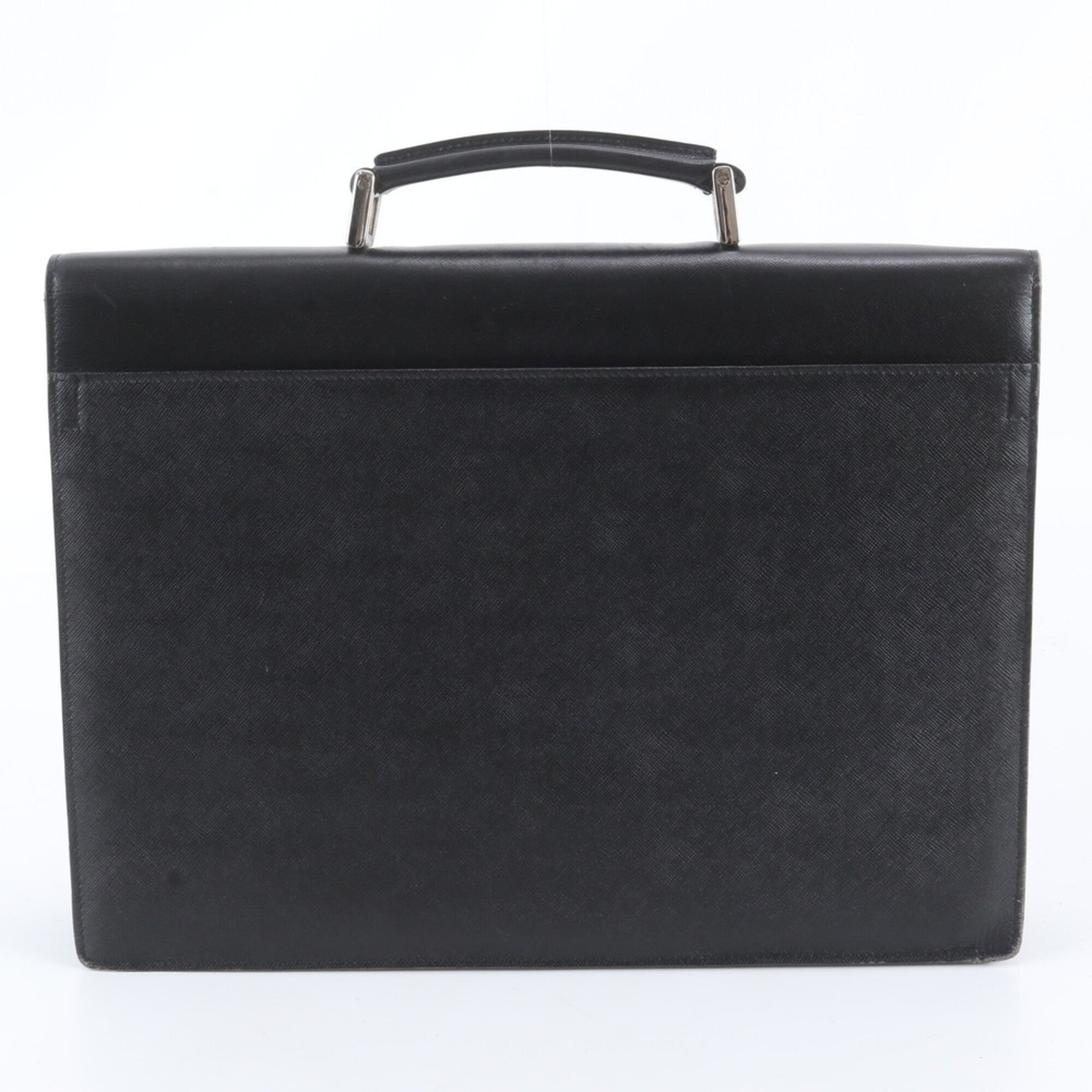 Prada Saffiano Black Leather Briefcase Tote Bag (Pre-Owned)