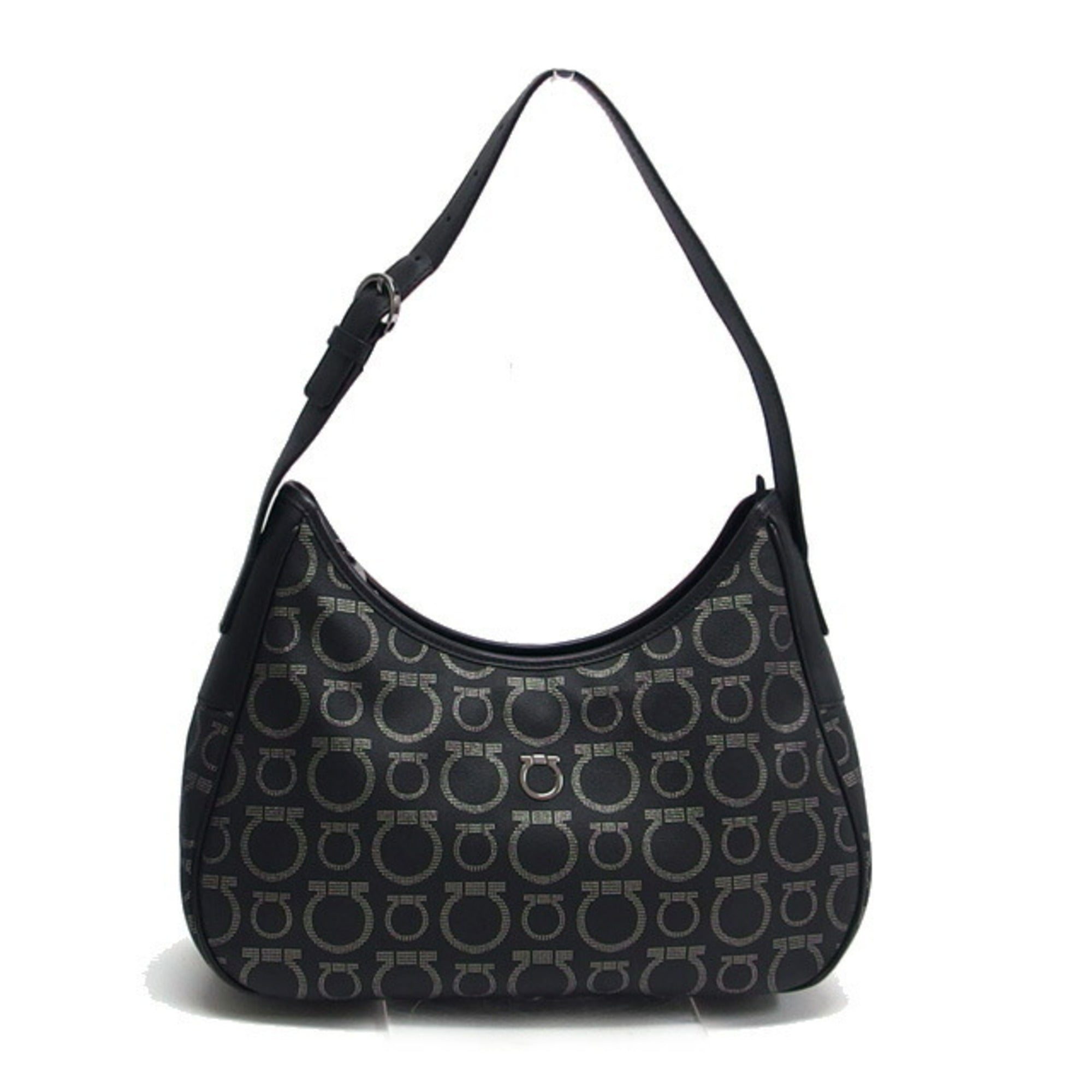 Salvatore Ferragamo Gancini Black Coated Canvas Leather Shoulder Bag (Pre-Owned)