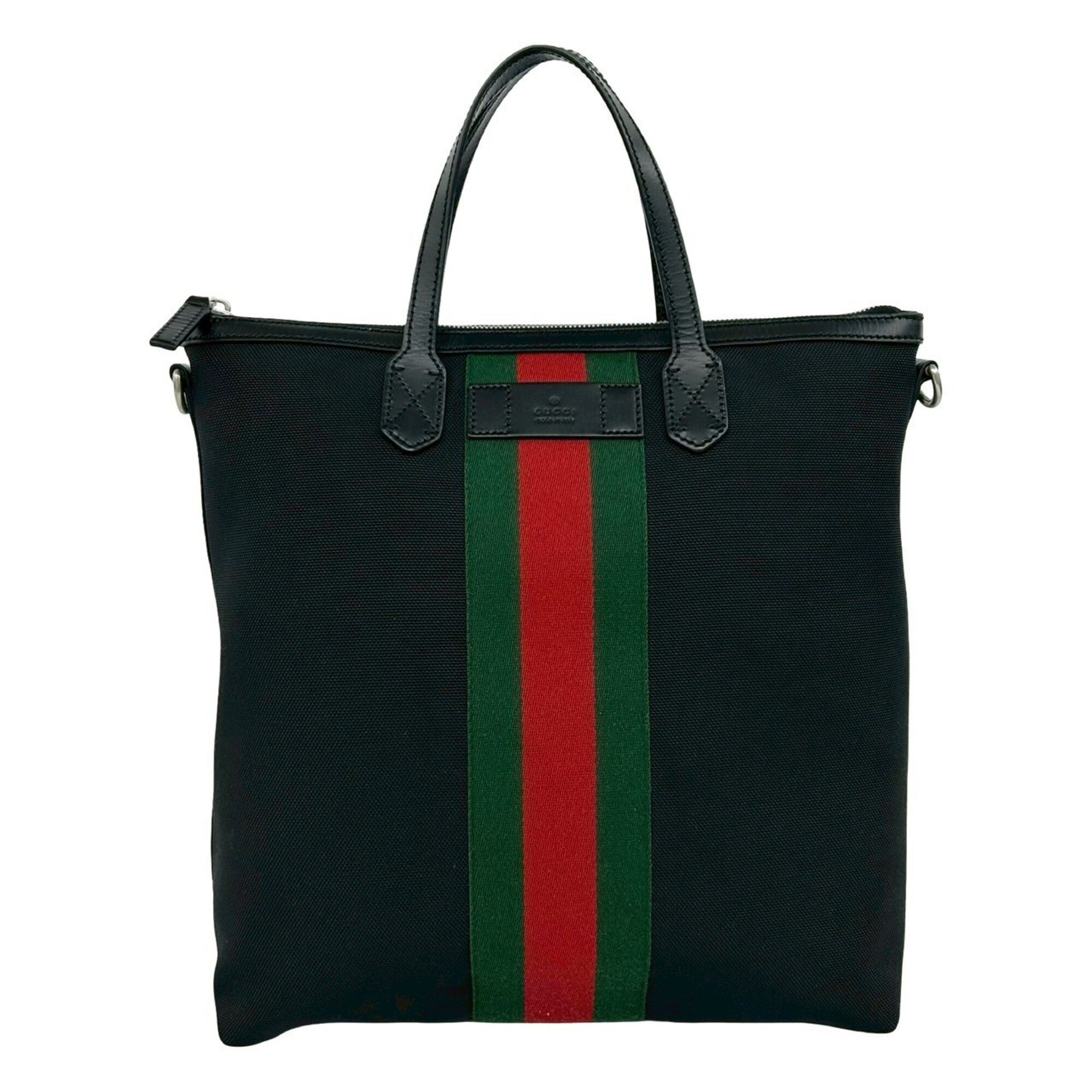 Gucci Black Green Red Color Canvas Leather Handbag Shoulder Bag (Pre-Owned)