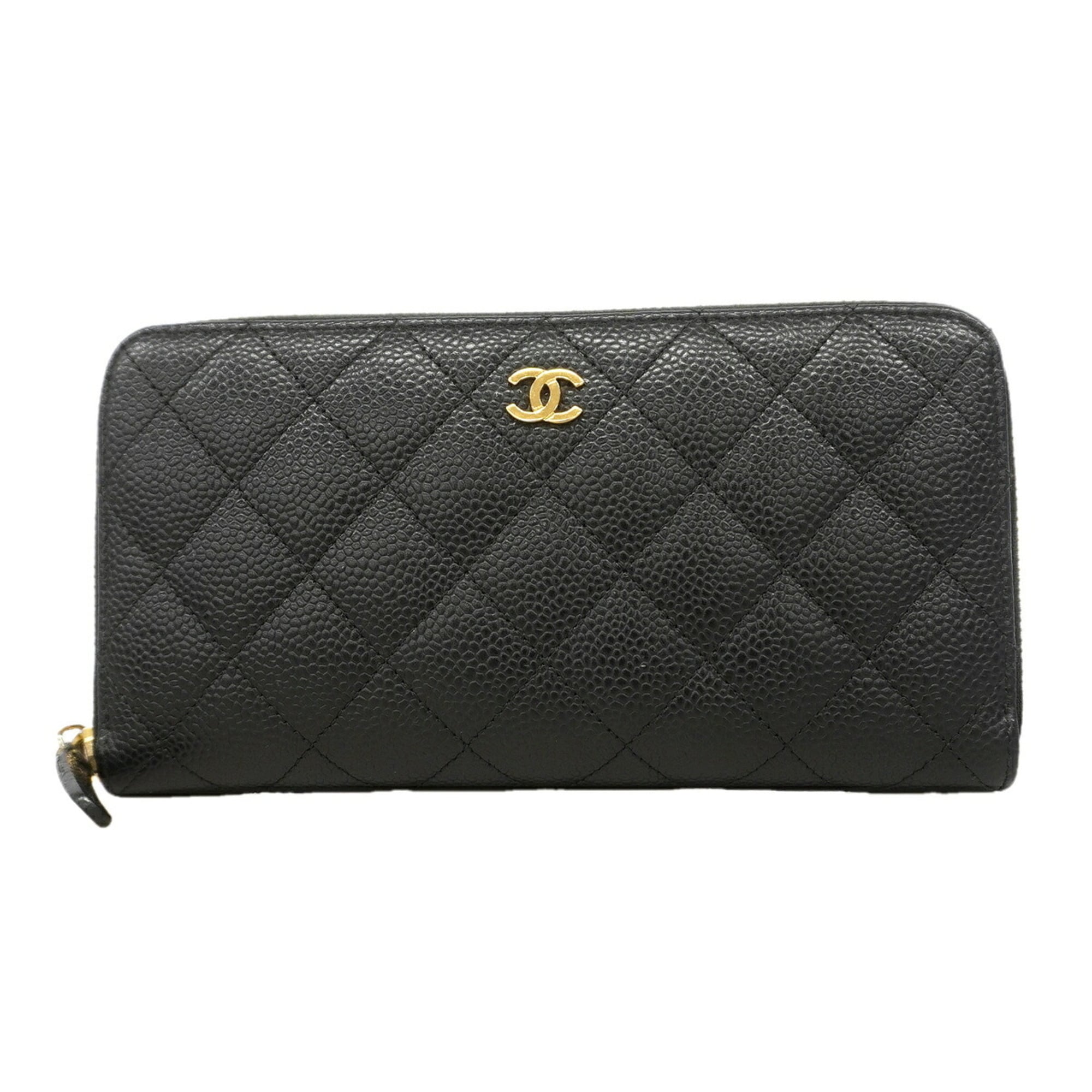 Chanel Black Grained Calfskin Long Wallet (Bi-Fold) (Pre-Owned)