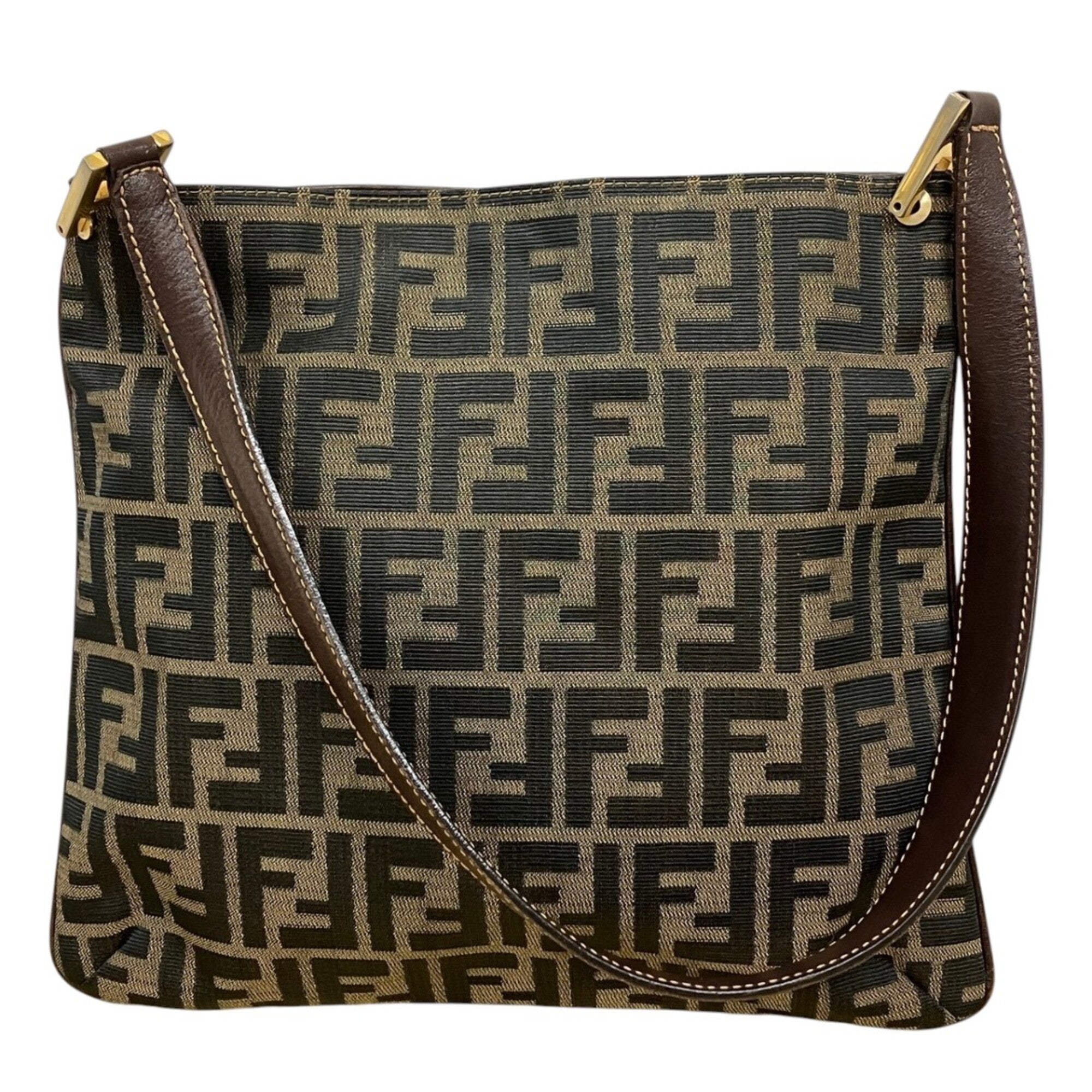Fendi Zucca Brown Canvas Leather Shoulder Bag (Pre-Owned)