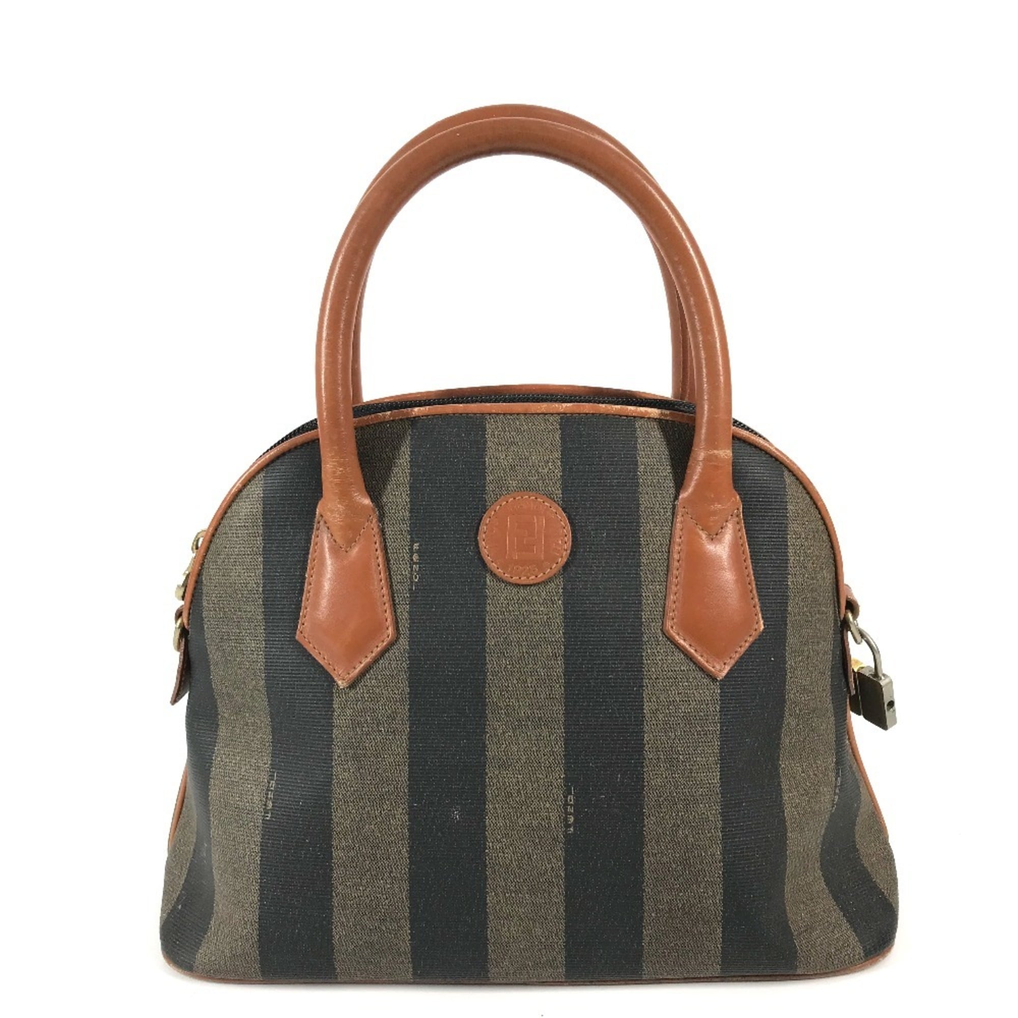 Fendi Pequin Brown Khaki Pvc Leather Handbag (Pre-Owned)
