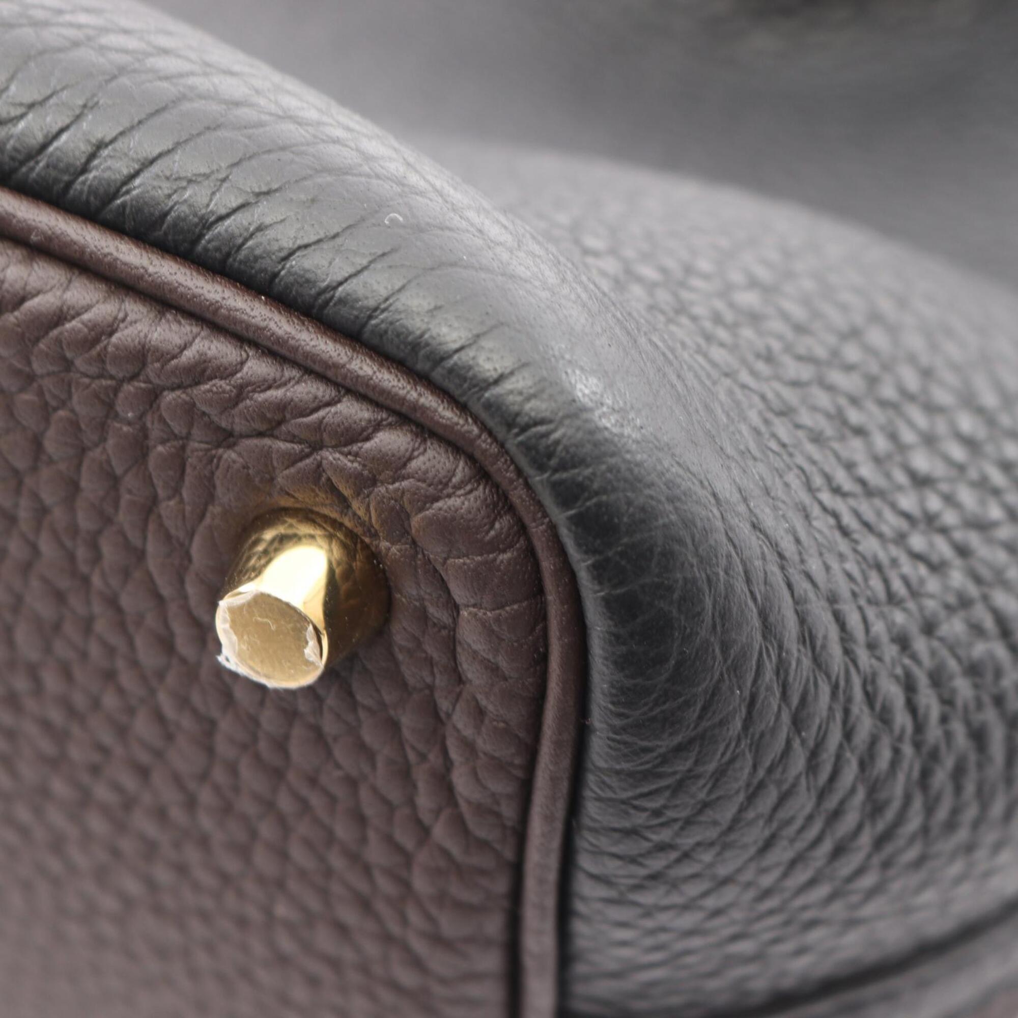 Hermes Beige Black Brown Taurillon Clemence Leather Handbag (Pre-Owned)