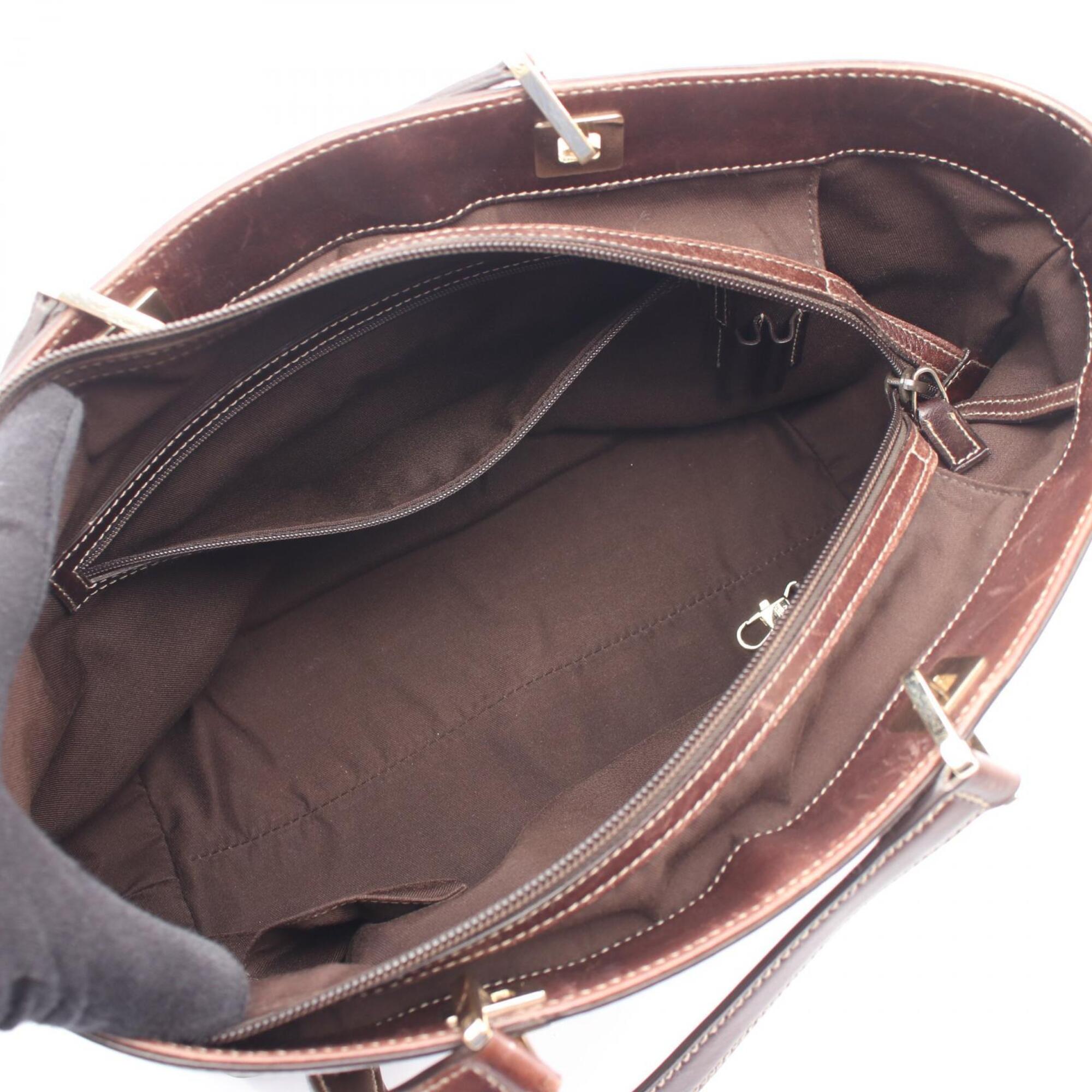 Gucci Gg Canvas Beige Brown Gg Canvas Leather Handbag Tote Bag (Pre-Owned)