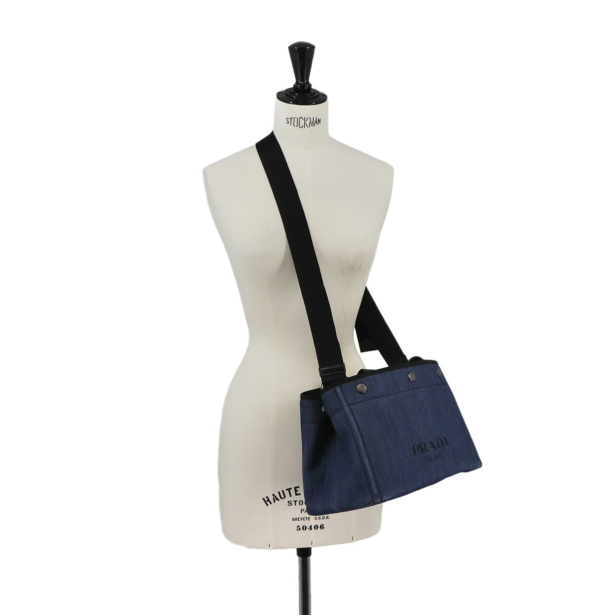 Prada Black Blue Denim Leather Handbag Shoulder Bag (Pre-Owned)
