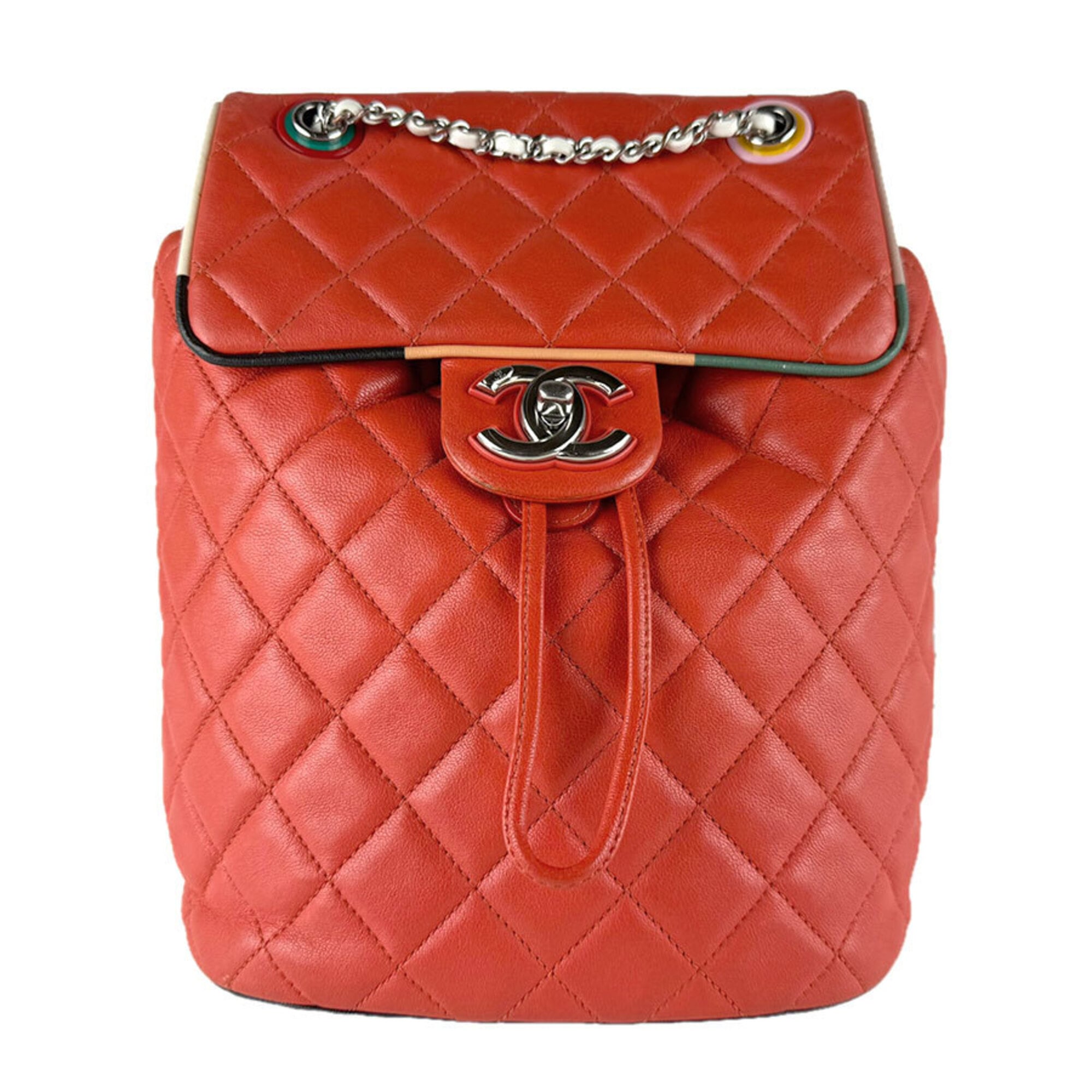 Unspecified Black Navy Orange White Leather Backpack (Pre-Owned)