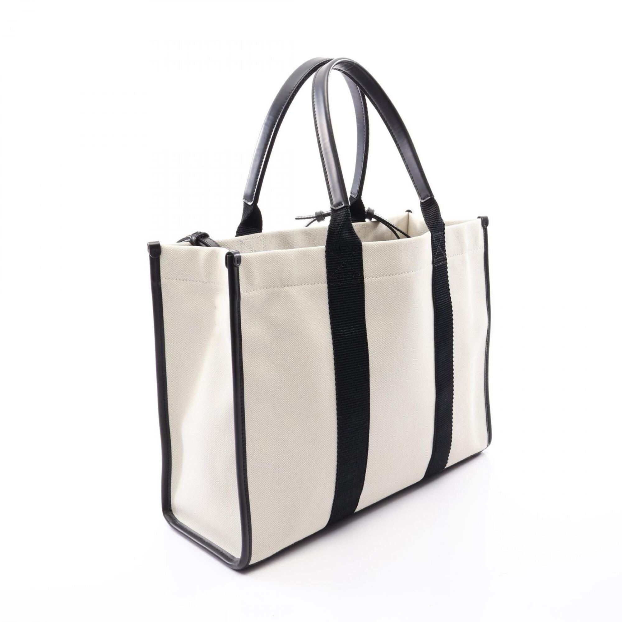 Balenciaga Black White Canvas Leather Handbag Tote Bag (Pre-Owned)