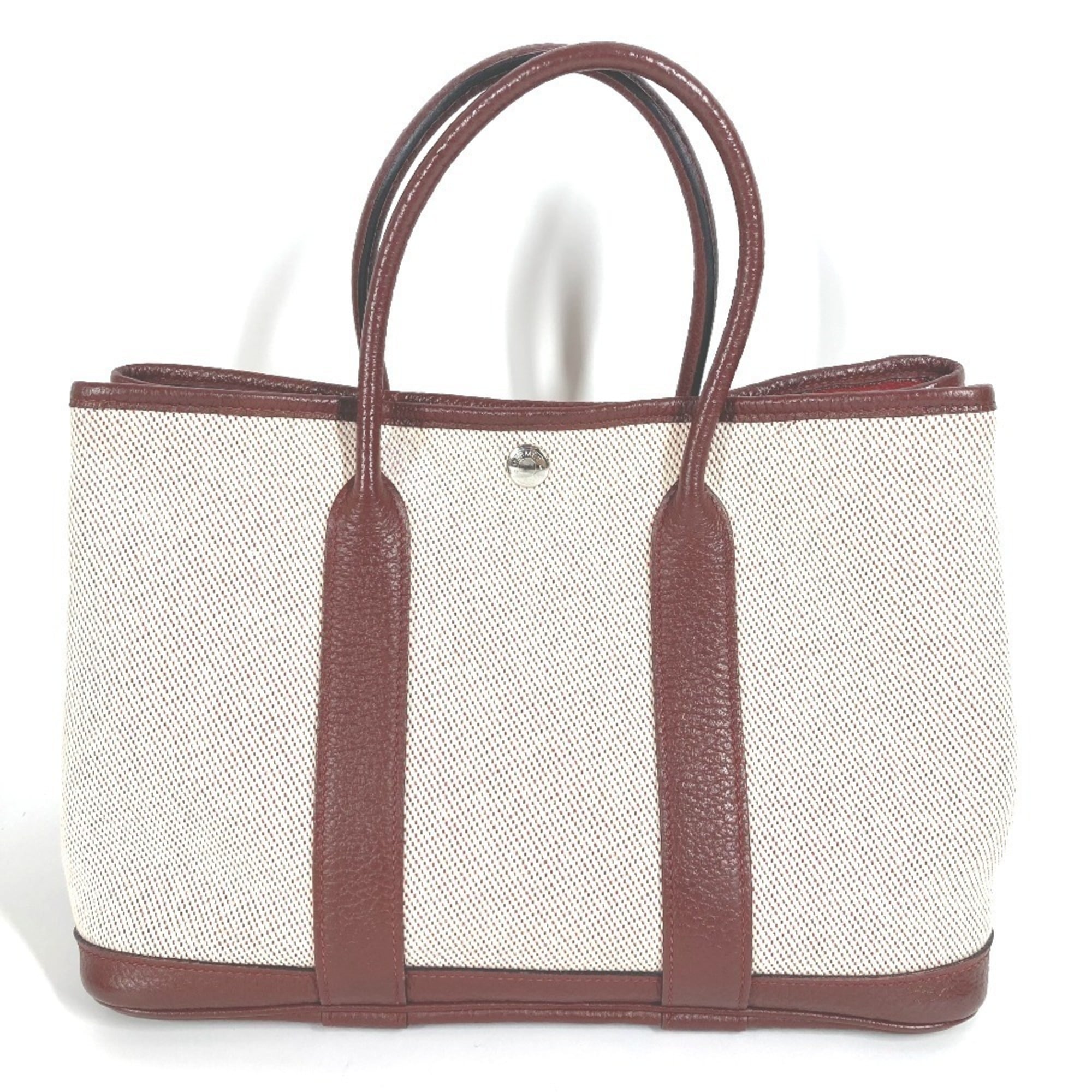 Hermes Garden Beige Wine Toile H Leather Handbag Tote Bag (Pre-Owned)
