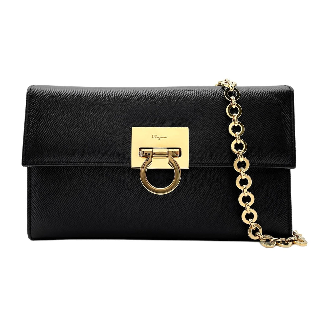 Salvatore Ferragamo Black Brown Leather Shoulder Bag (Pre-Owned)