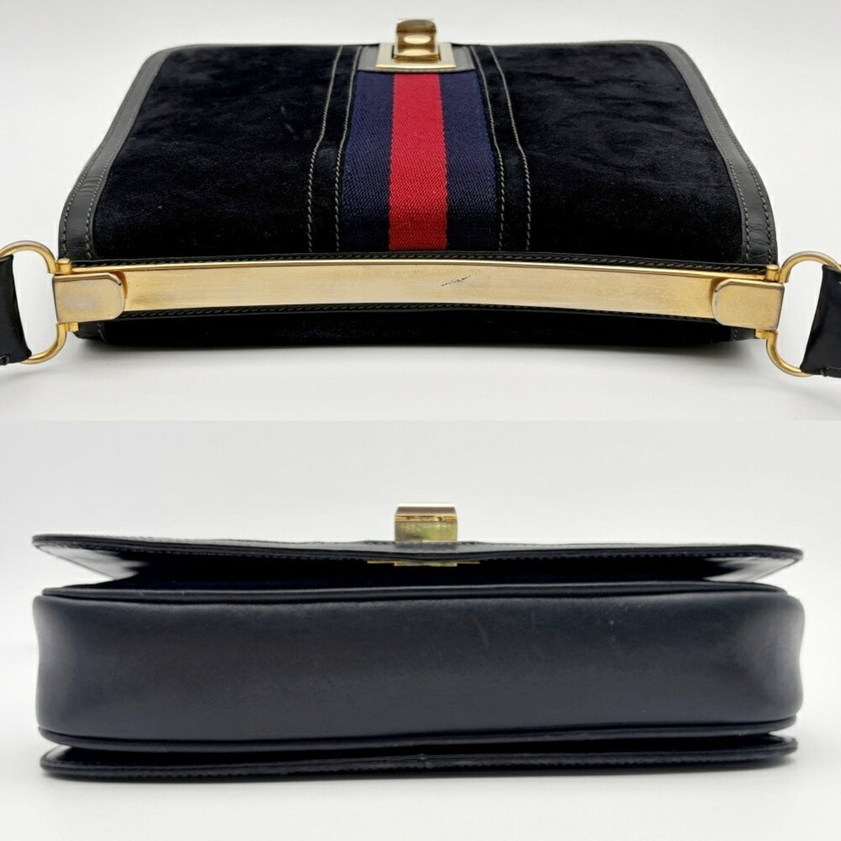 Gucci Sherry Line Navy Red Color Suede Leather Shoulder Bag (Pre-Owned)