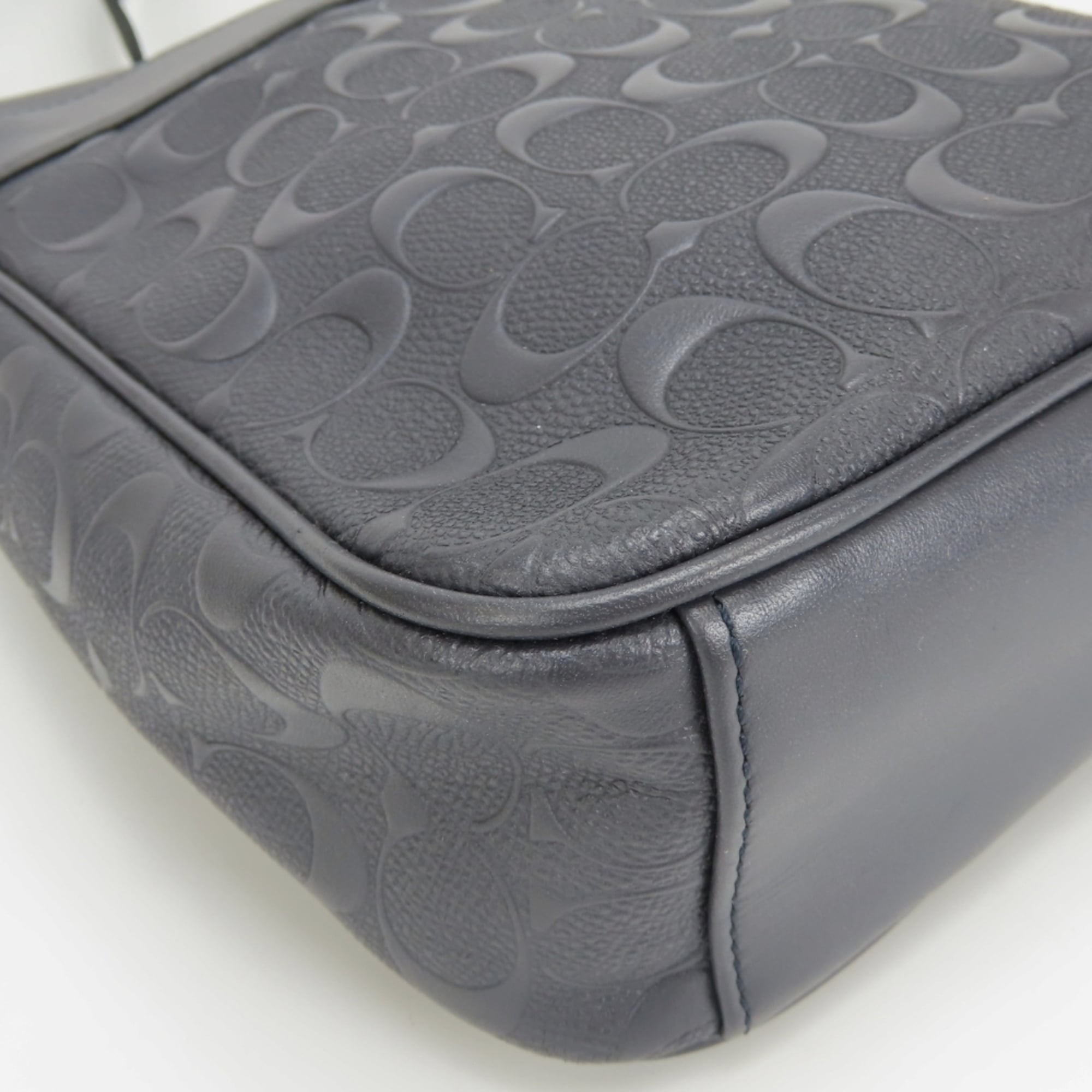 Coach Signature Black Gray Navy Leather Shoulder Bag (Pre-Owned)