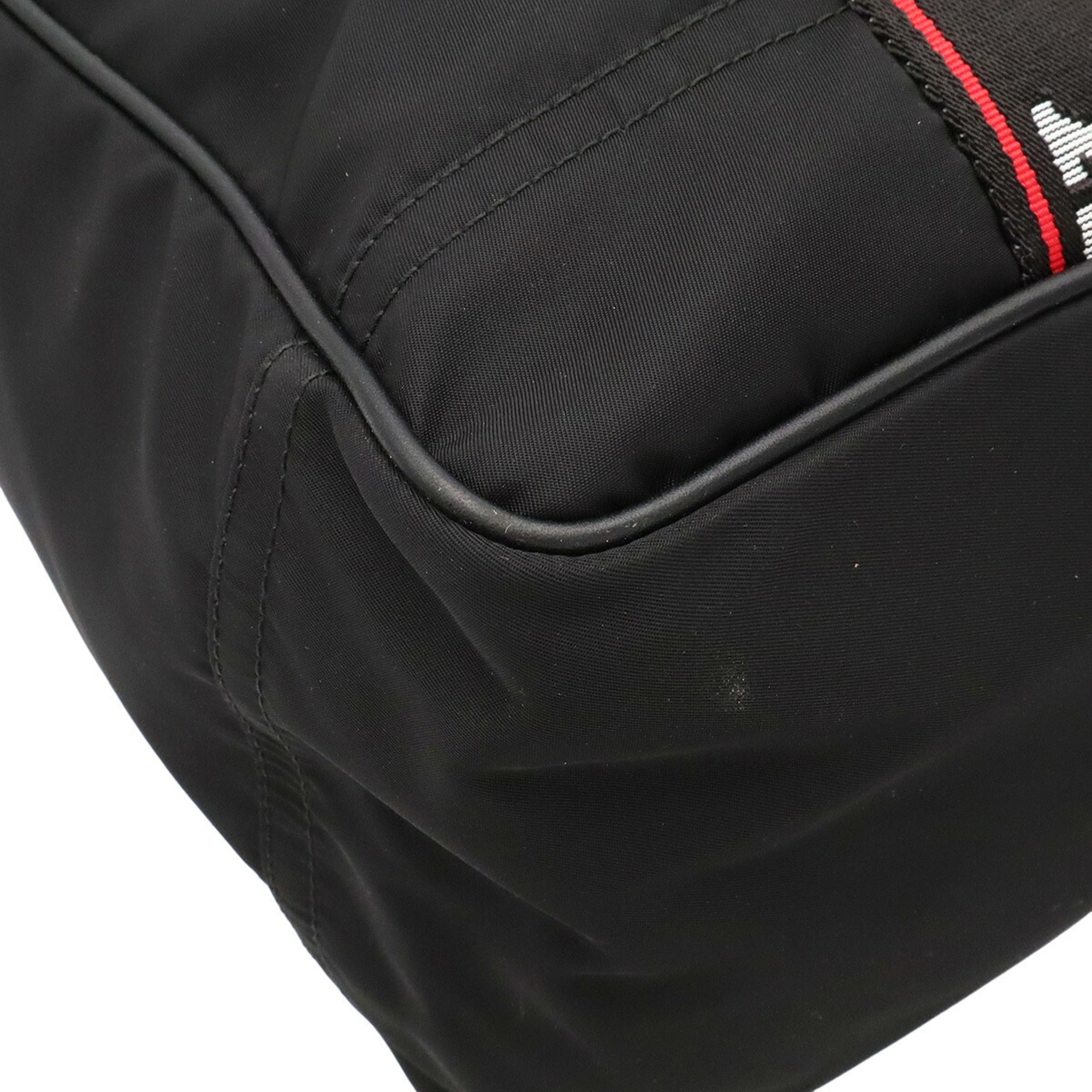Bally Black Red Color Nylon Leather Shoulder Bag Tote Bag (Pre-Owned)