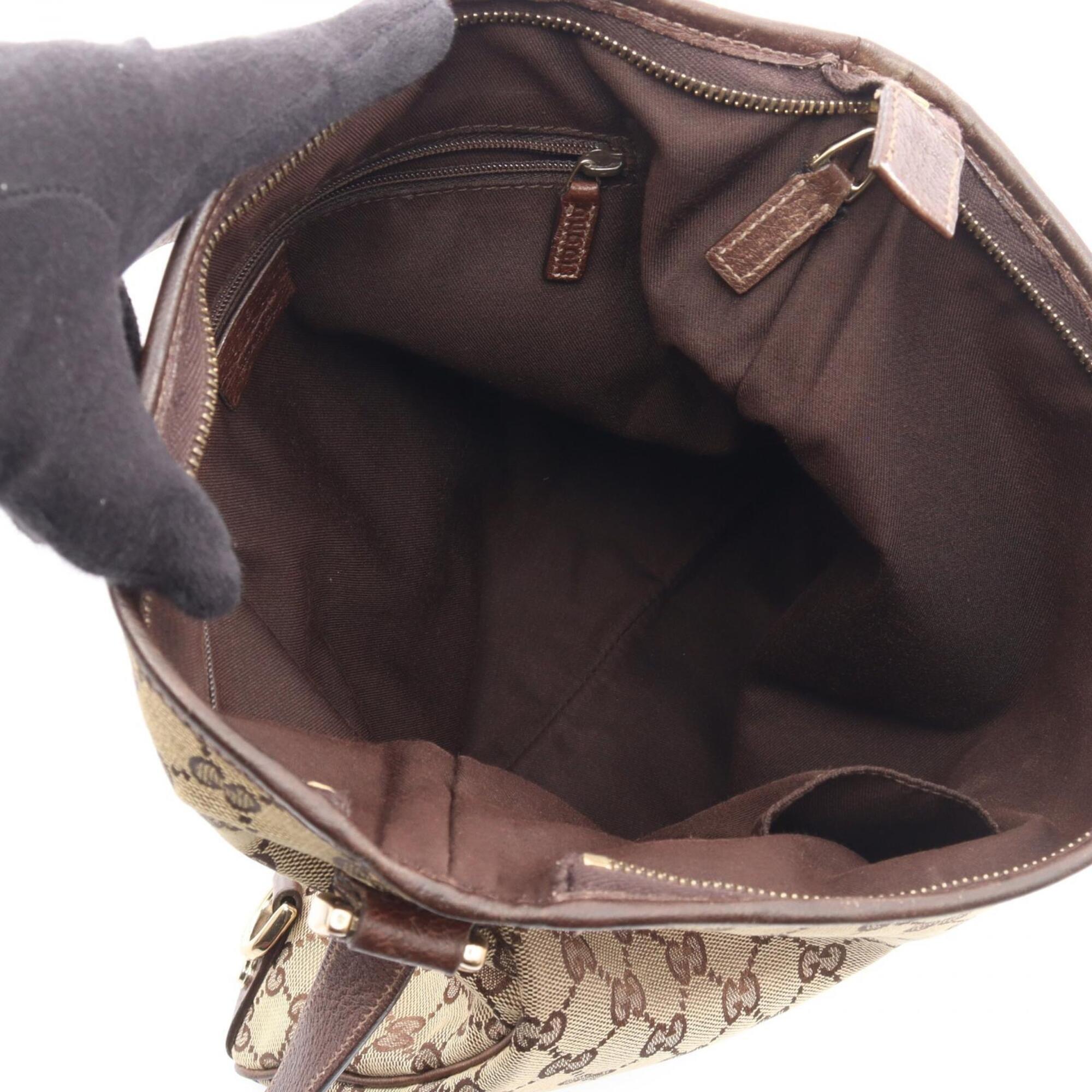 Gucci Beige Brown Canvas Leather Handbag Shoulder Bag (Pre-Owned)