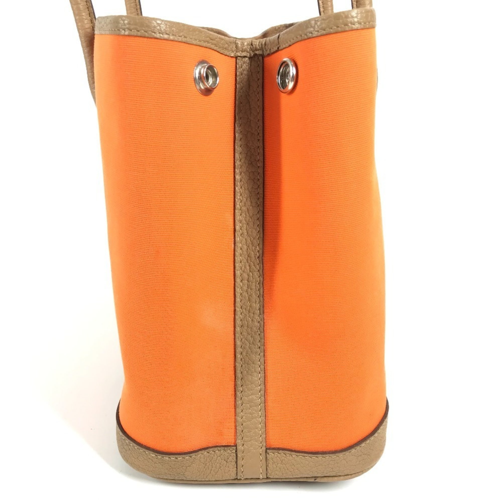 Hermes Garden Brown Orange Toile Officier Negonda Leather Handbag Tote Bag (Pre-Owned)