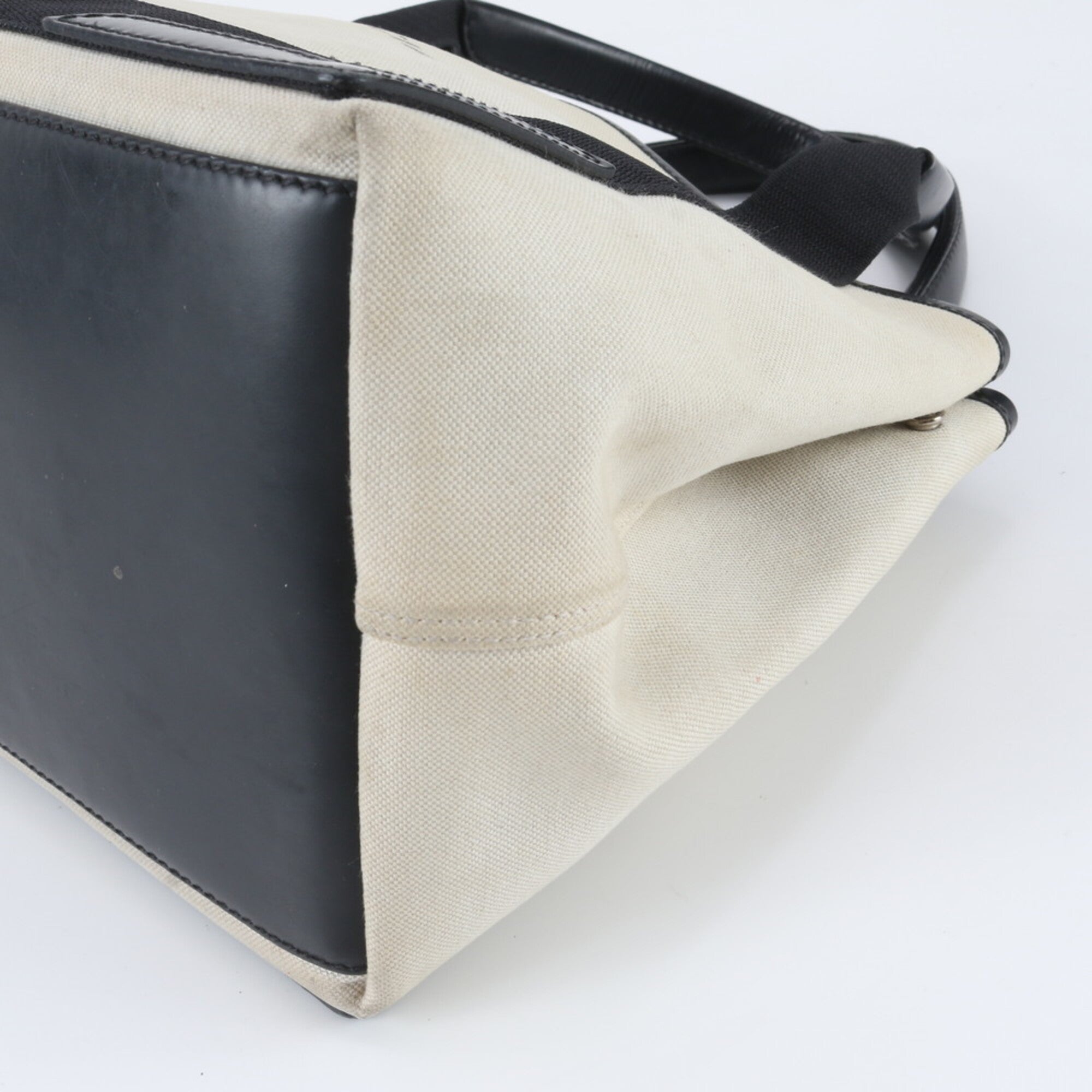 Balenciaga Black White Canvas Leather Handbag Tote Bag (Pre-Owned)