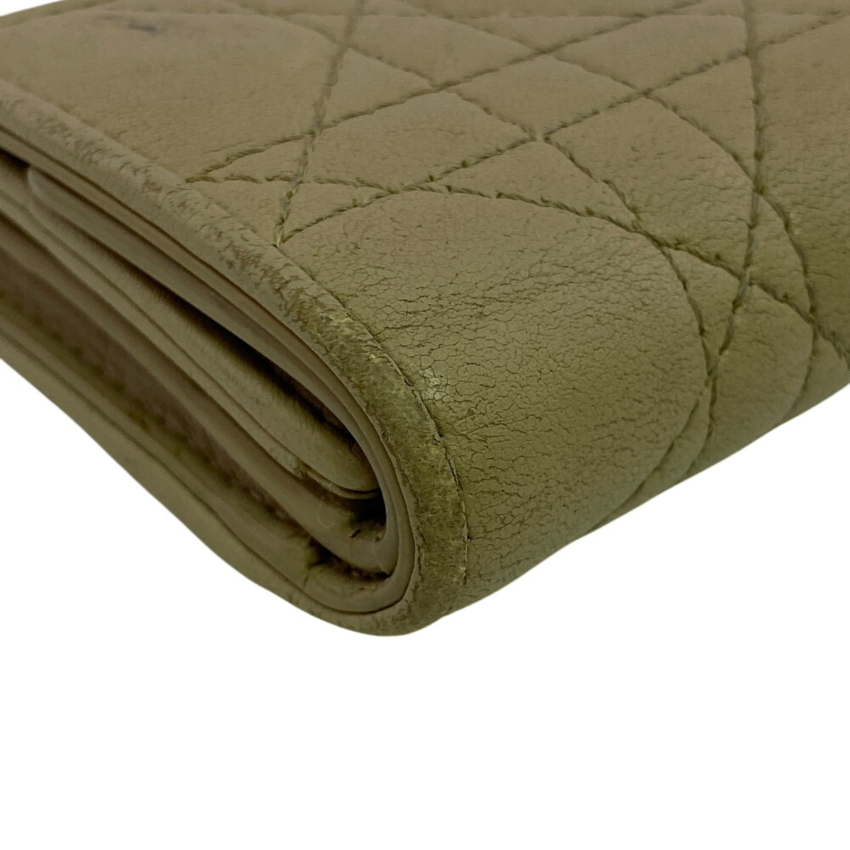 Christian Dior Lady Dior Beige Leather Wallet (Tri-Fold) (Pre-Owned)