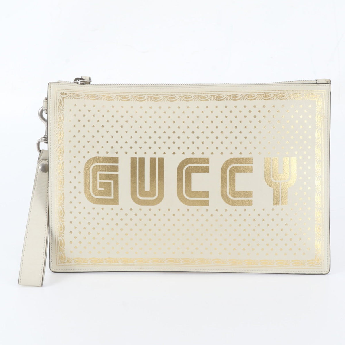 Gucci Ivory Leather Clutch Bag Pouch (Pre-Owned)