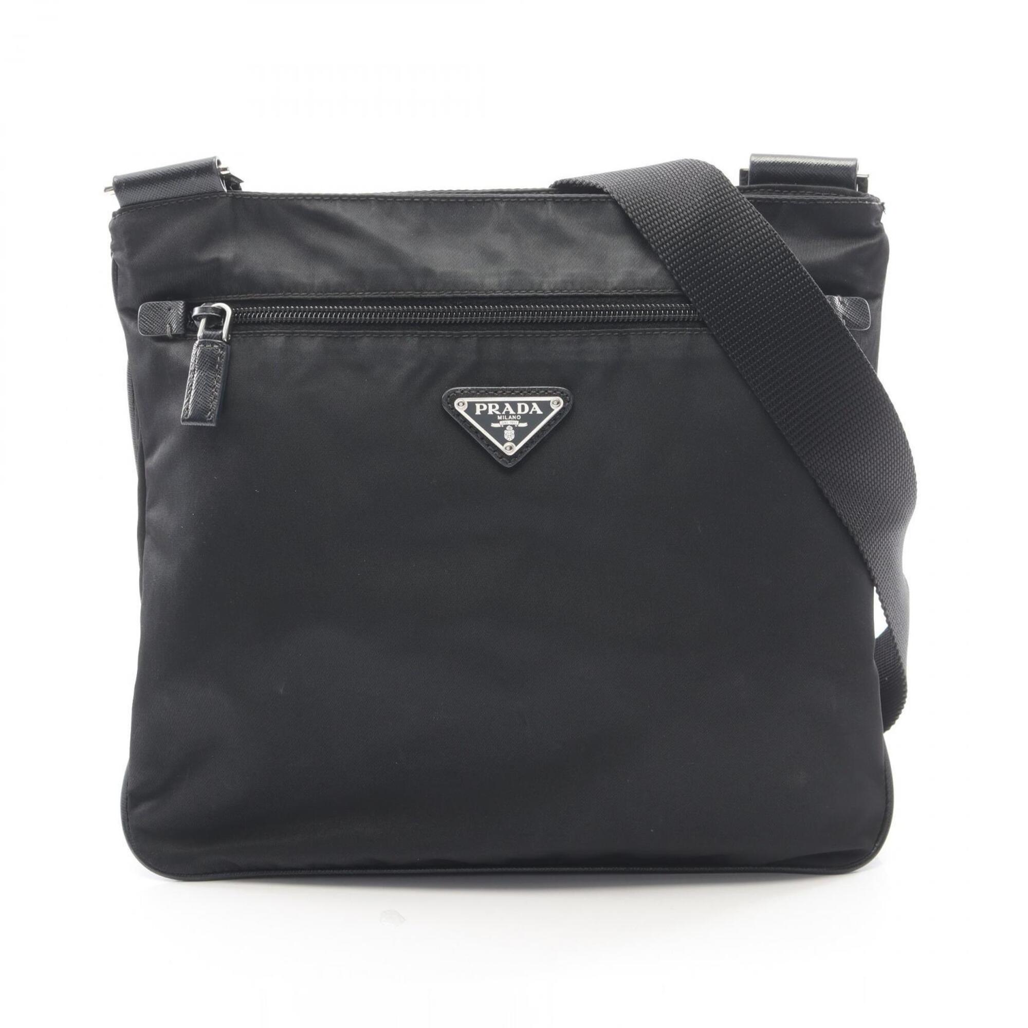 Prada Black Nylon Leather Handbag Shoulder Bag (Pre-Owned)