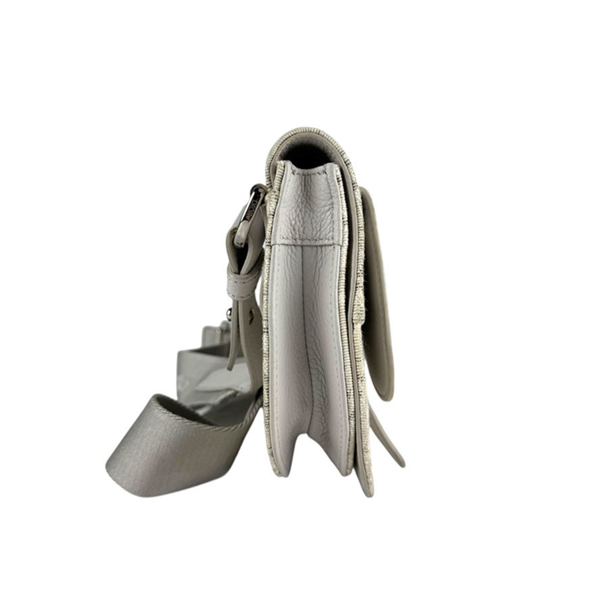 Christian Dior Light Gray White Canvas Leather Shoulder Bag (Pre-Owned)