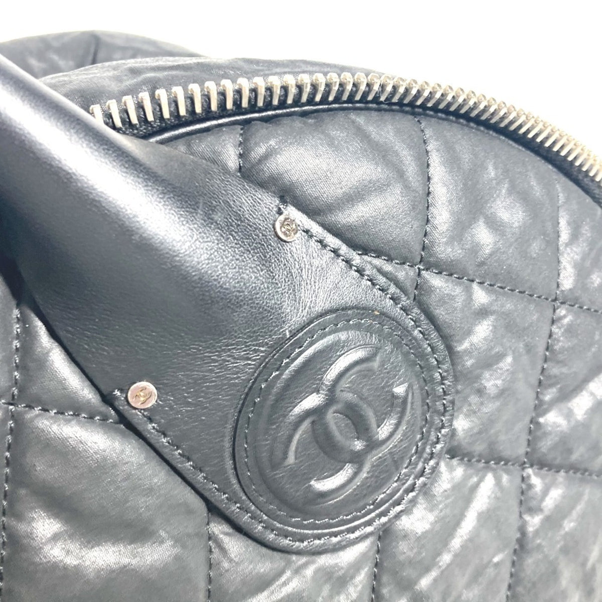Chanel Black Coated Canvas Boston Bag Shoulder Bag Tote Bag (Pre-Owned)