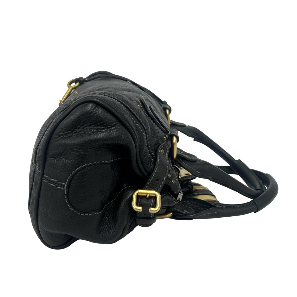 Chloé Black Leather Boston Bag Handbag (Pre-Owned)