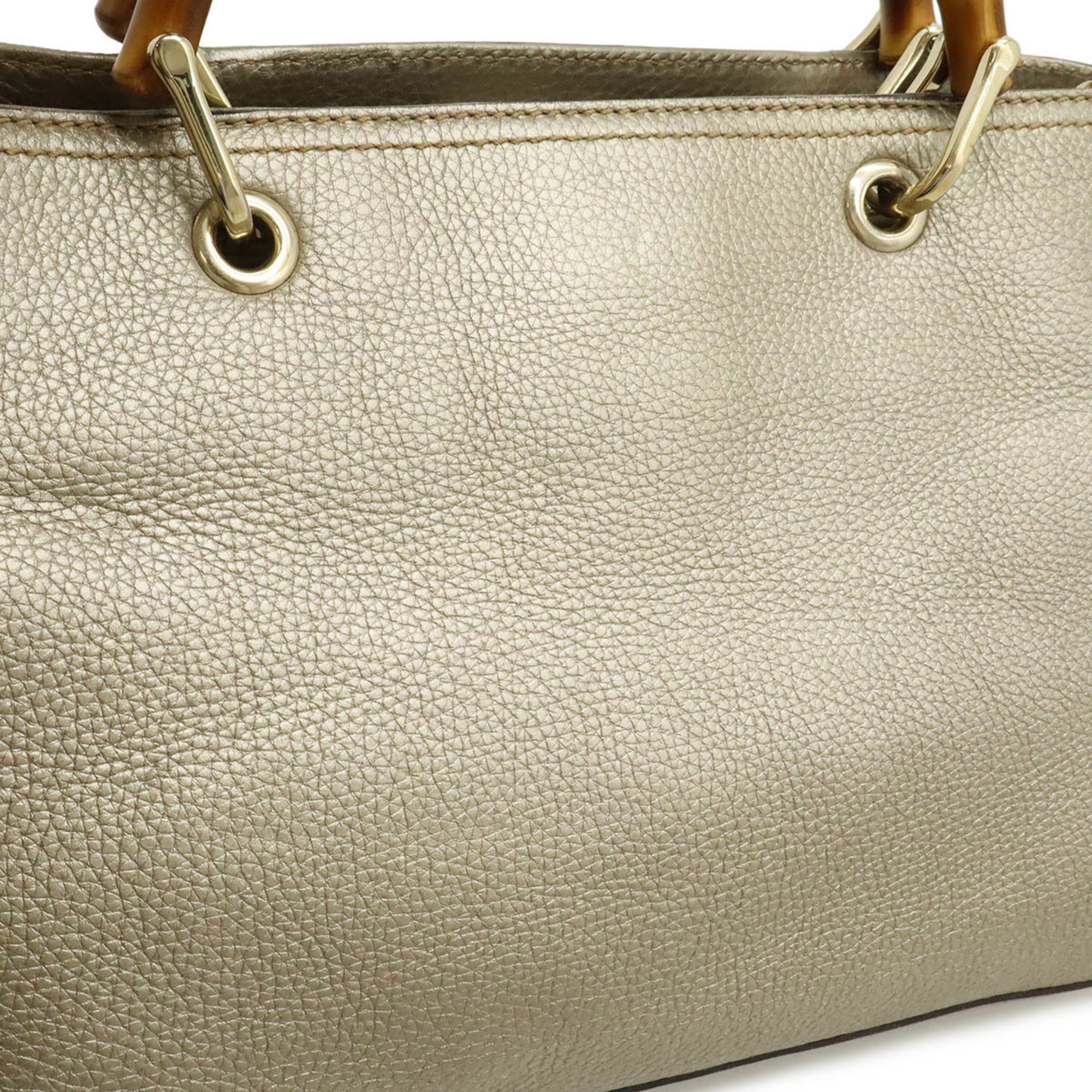 Gucci Champagne Gold Leather Bamboo Handbag Shoulder Bag Tote Bag (Pre-Owned)