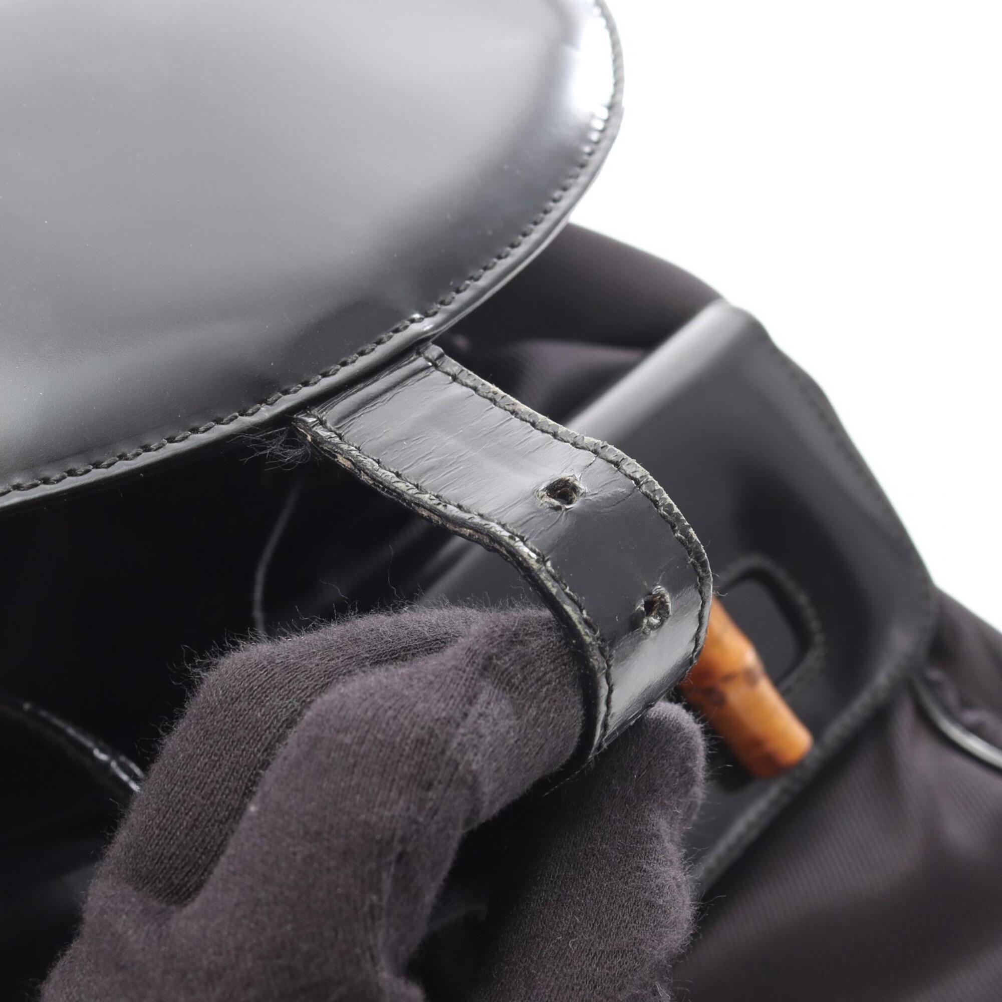 Gucci Black Nylon Leather Backpack Handbag (Pre-Owned)