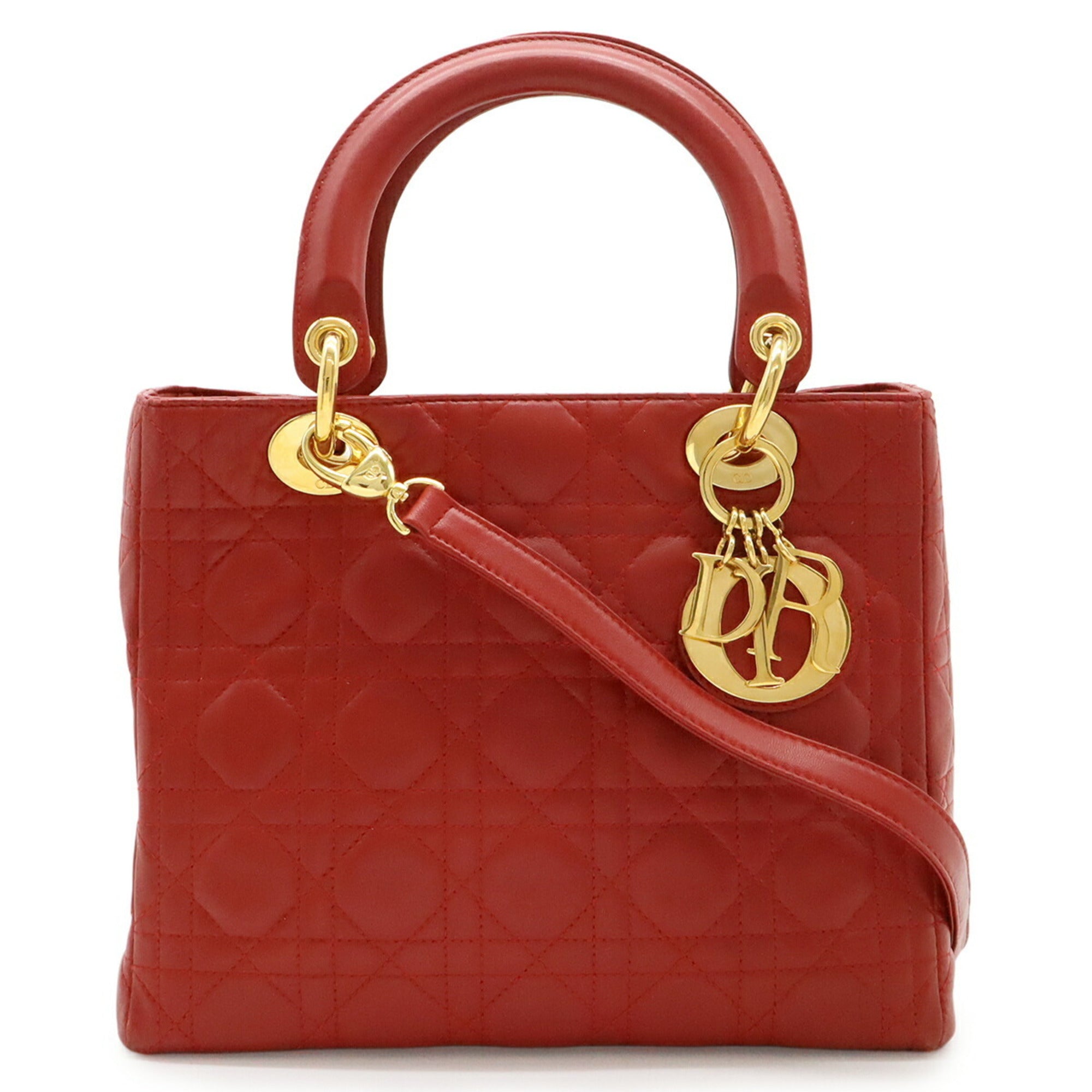 Christian Dior Red Color Leather Handbag Tote Bag (Pre-Owned)