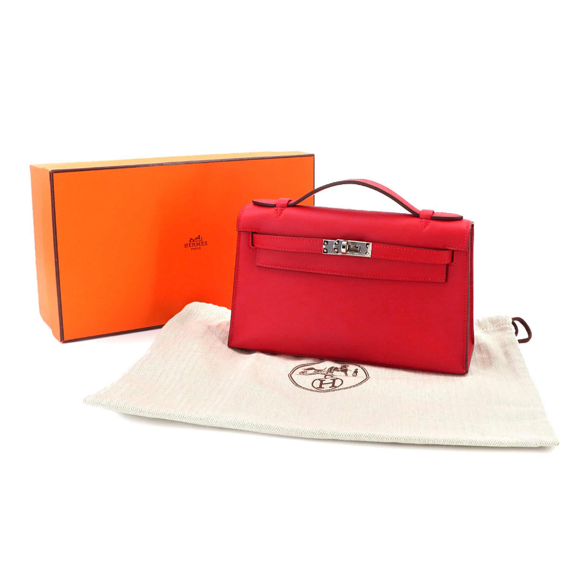 Hermes Red Color Swift Leather Handbag Pochette (Pre-Owned)