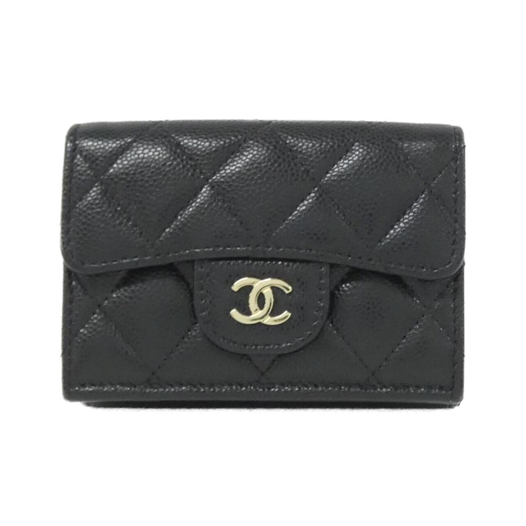 Chanel Black Bordeaux Grained Calfskin Wallet (Tri-Fold) (Pre-Owned)