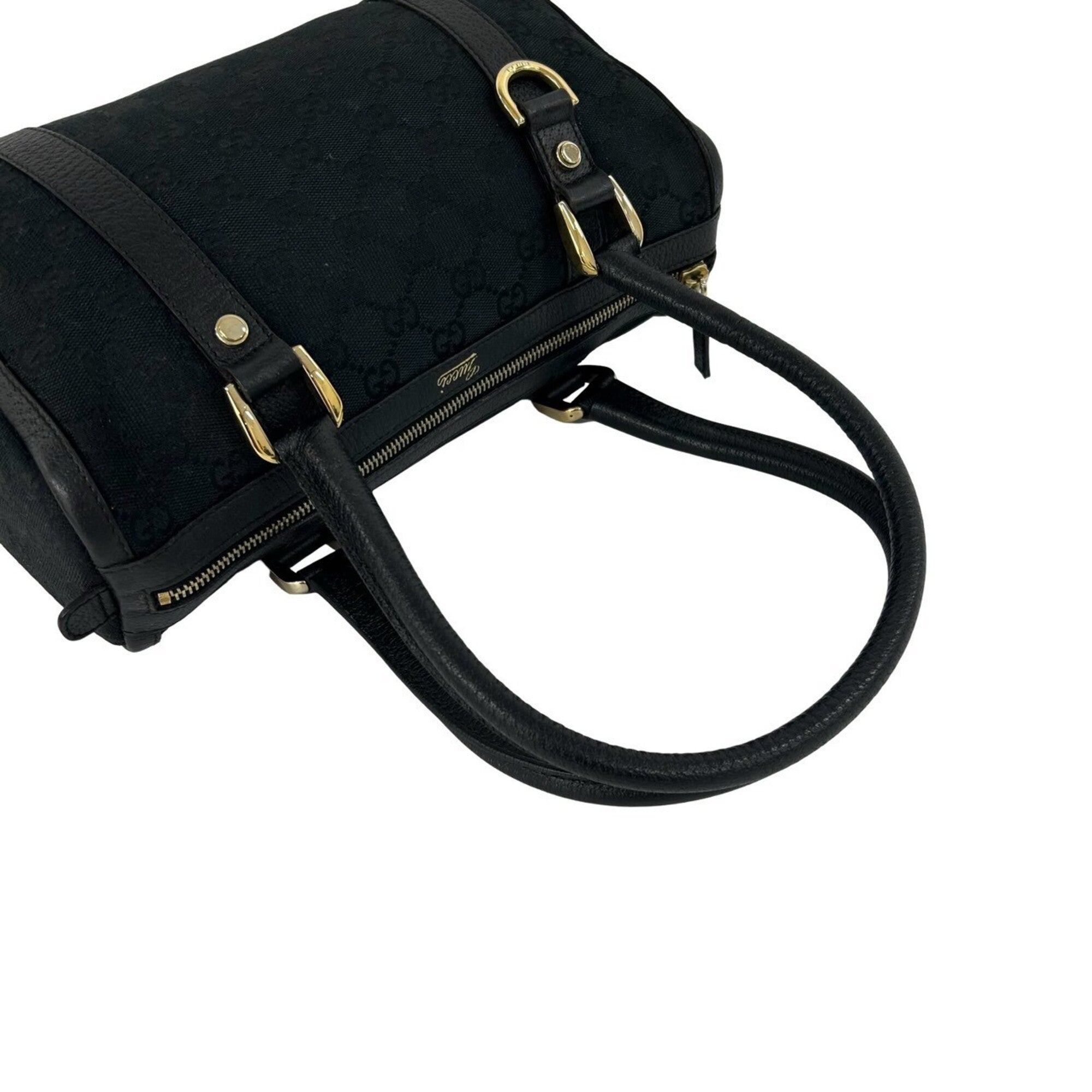 Gucci Black Canvas Leather Boston Bag Handbag Tote Bag (Pre-Owned)