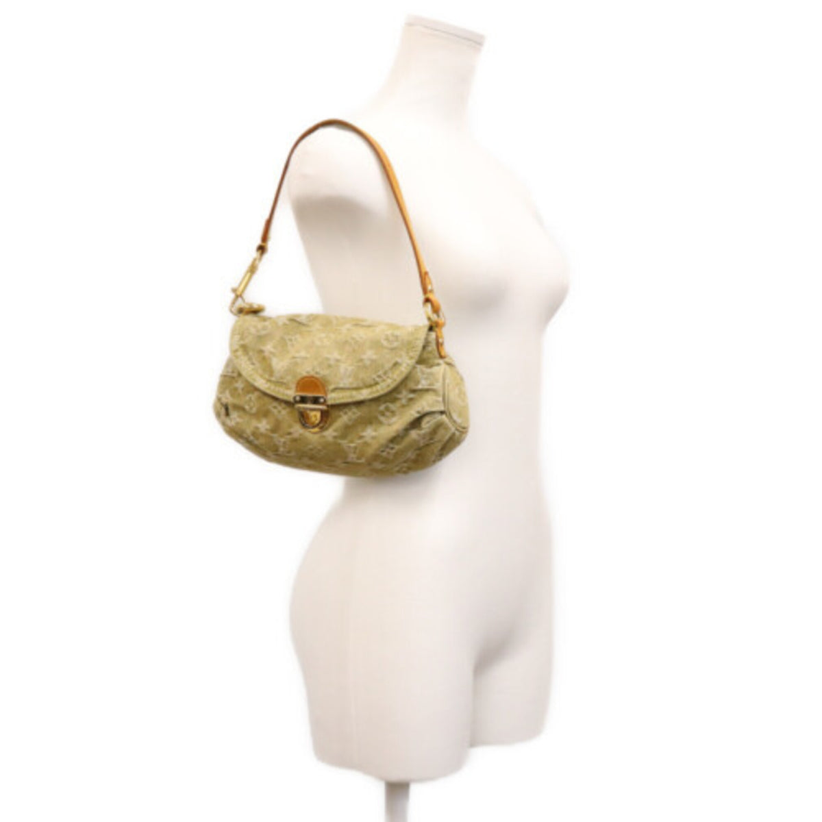 Louis Vuitton Beige Green Monogram Denim Handbag (Pre-Owned)