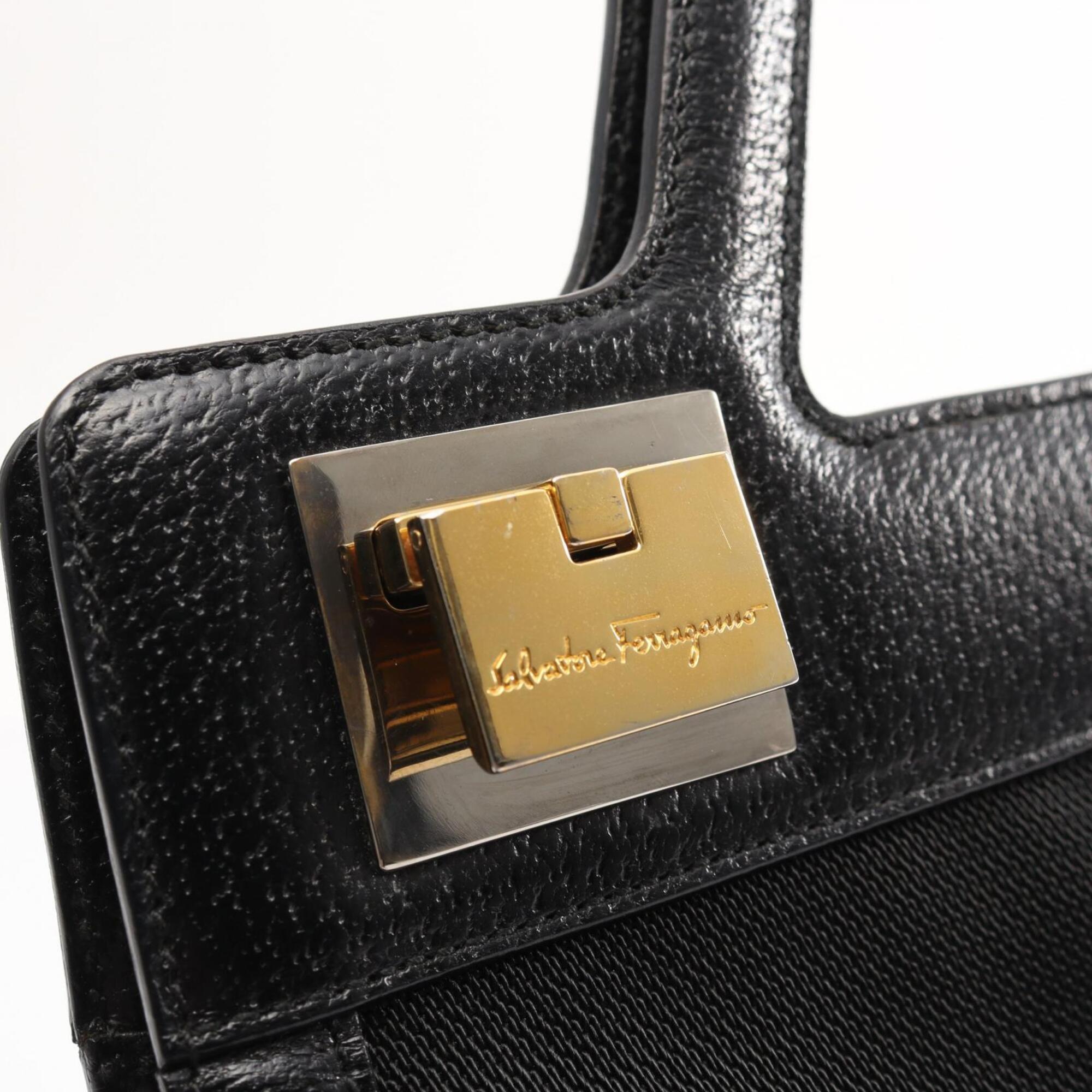 Salvatore Ferragamo Black Canvas Leather Handbag (Pre-Owned)