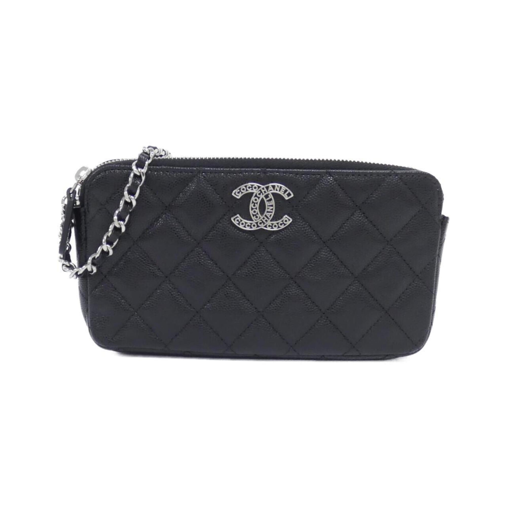 Chanel Black Grained Calfskin Chain/Shoulder Wallet (Pre-Owned)