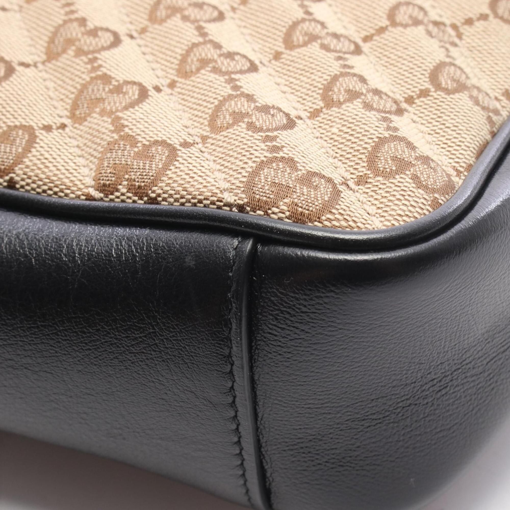 Gucci Beige Black Brown Canvas Leather Handbag Shoulder Bag (Pre-Owned)