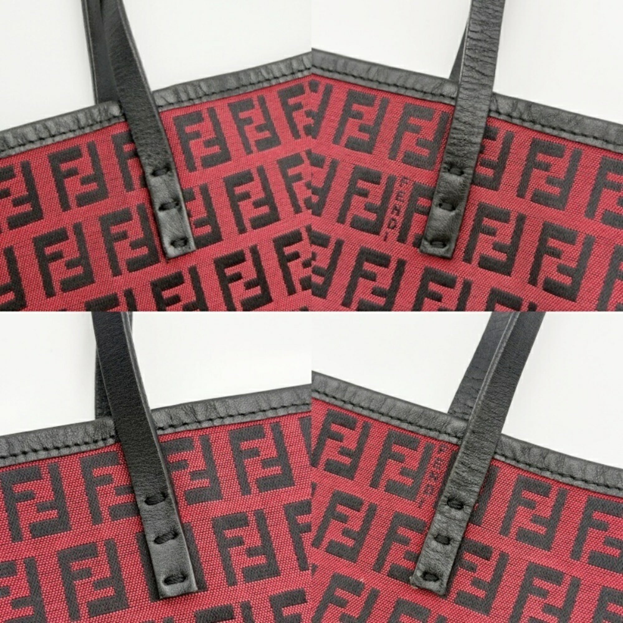 Fendi Black Red Color Canvas Leather Tote Bag (Pre-Owned)