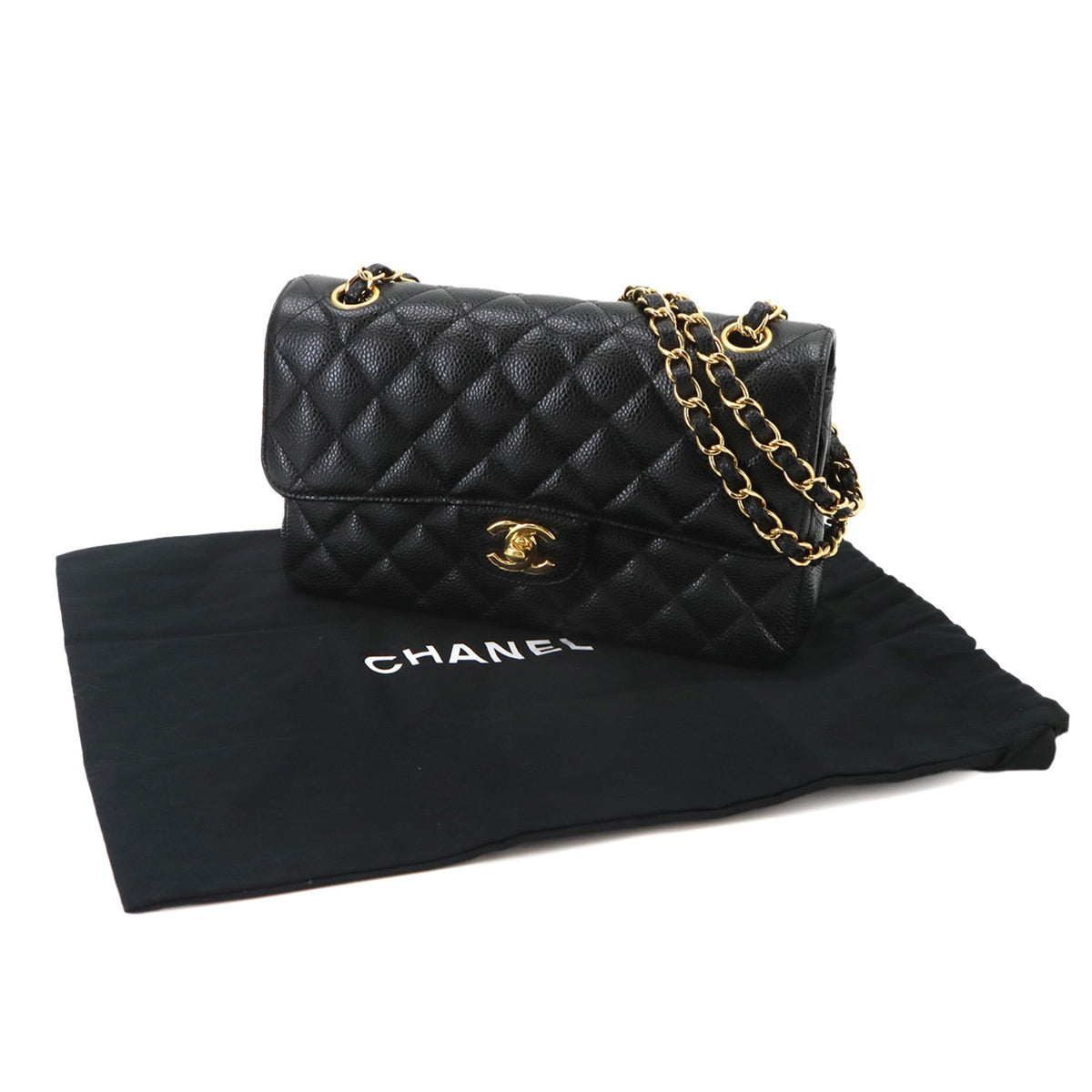 Chanel Black Grained Calfskin Handbag Shoulder Bag (Pre-Owned)