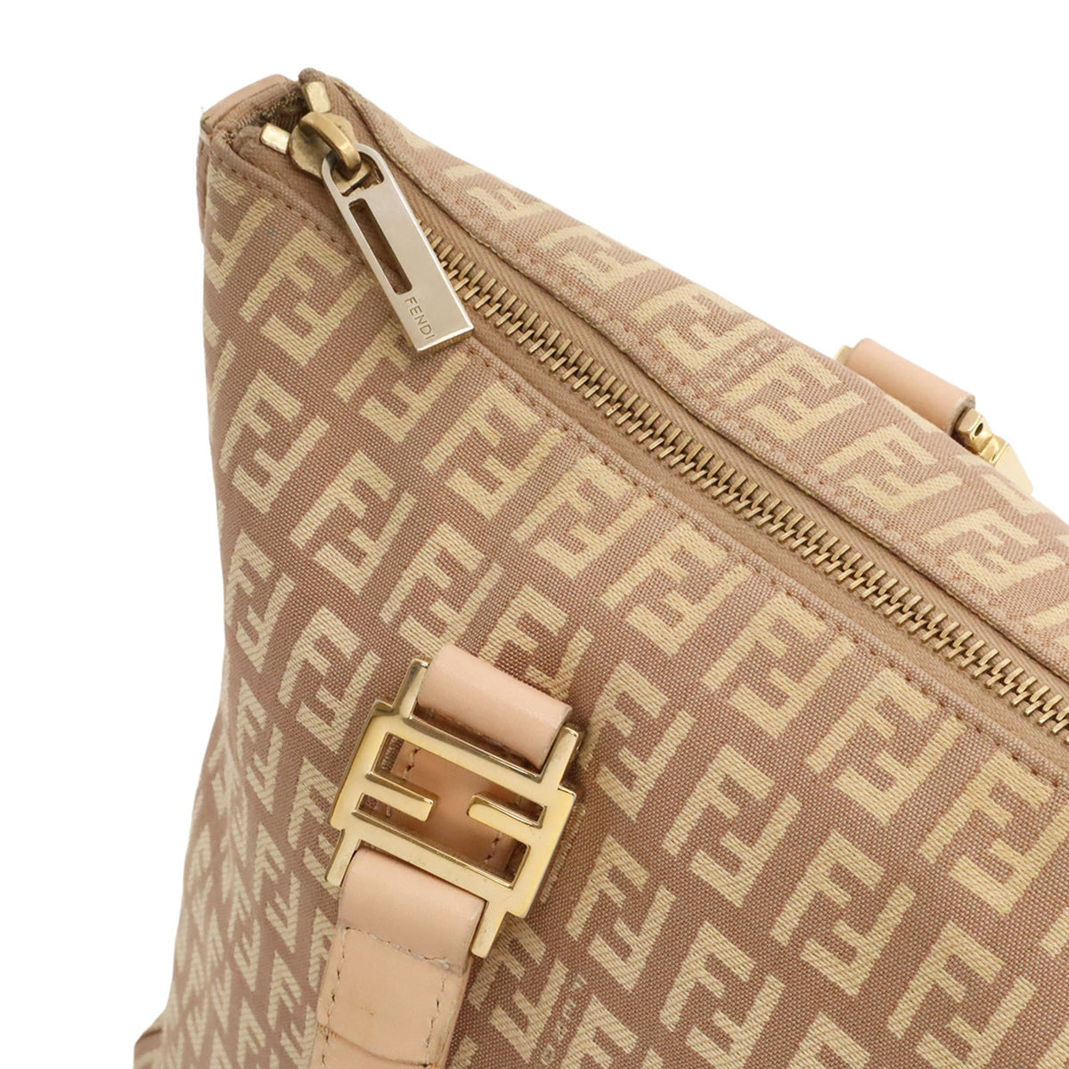 Fendi Zucchino Beige Pink Beige Zucchino Leather Handbag Tote Bag (Pre-Owned)