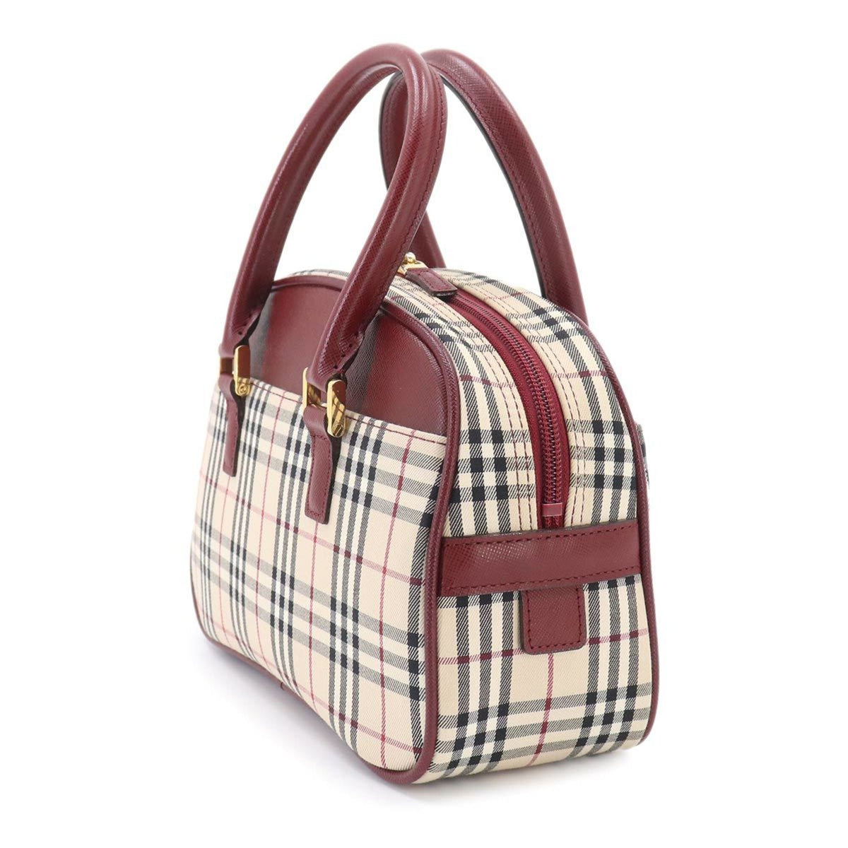 Burberry Beige Bordeaux Canvas Leather Boston Bag Handbag (Pre-Owned)