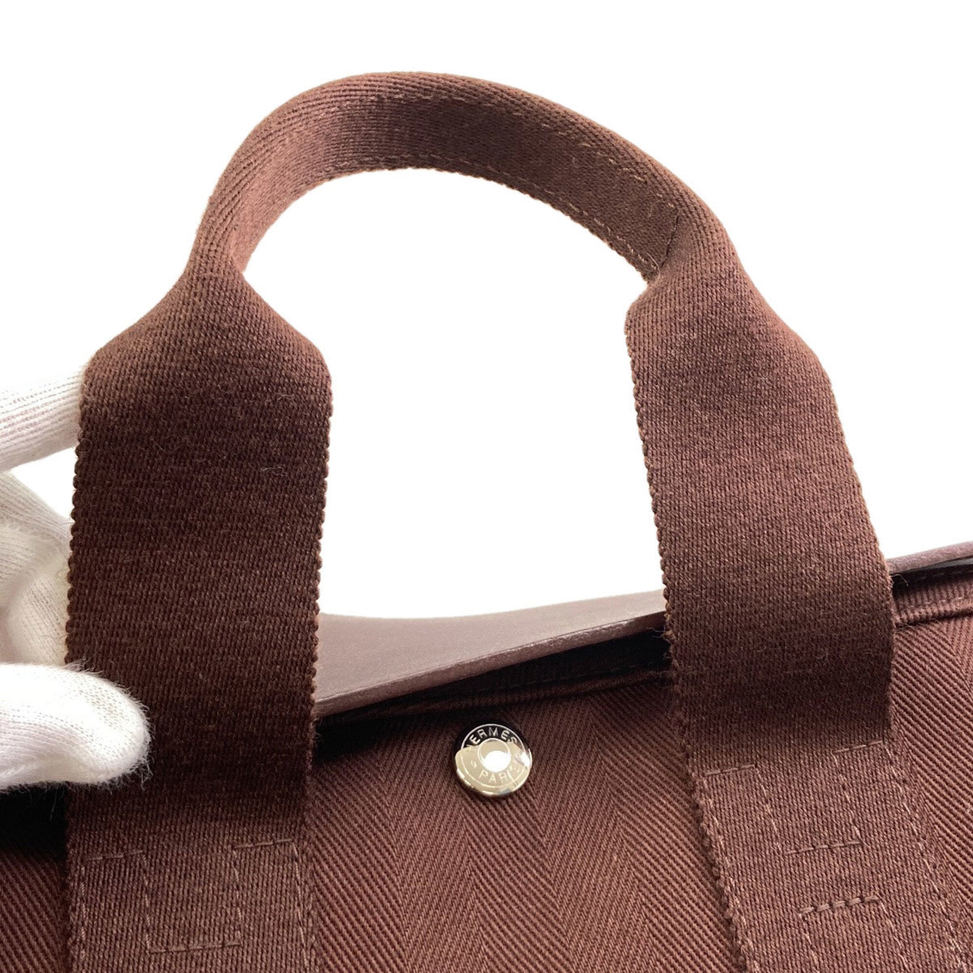 Hermes Dark Brown Canvas Handbag (Pre-Owned)