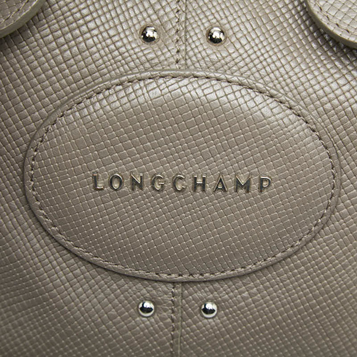 Longchamp Gray Beige Leather Handbag Shoulder Bag (Pre-Owned)