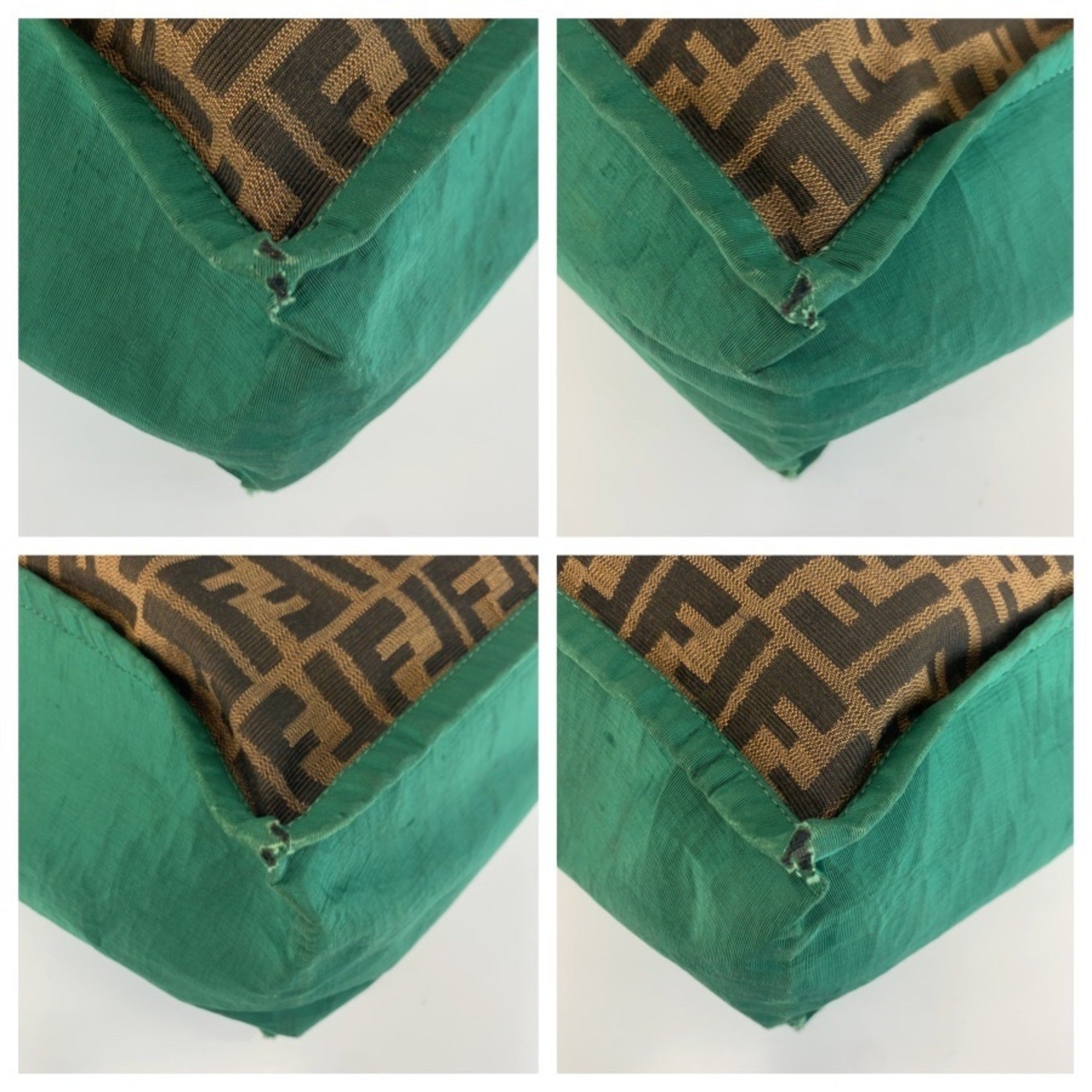 Fendi Brown Green Canvas Leather Handbag Tote Bag (Pre-Owned)