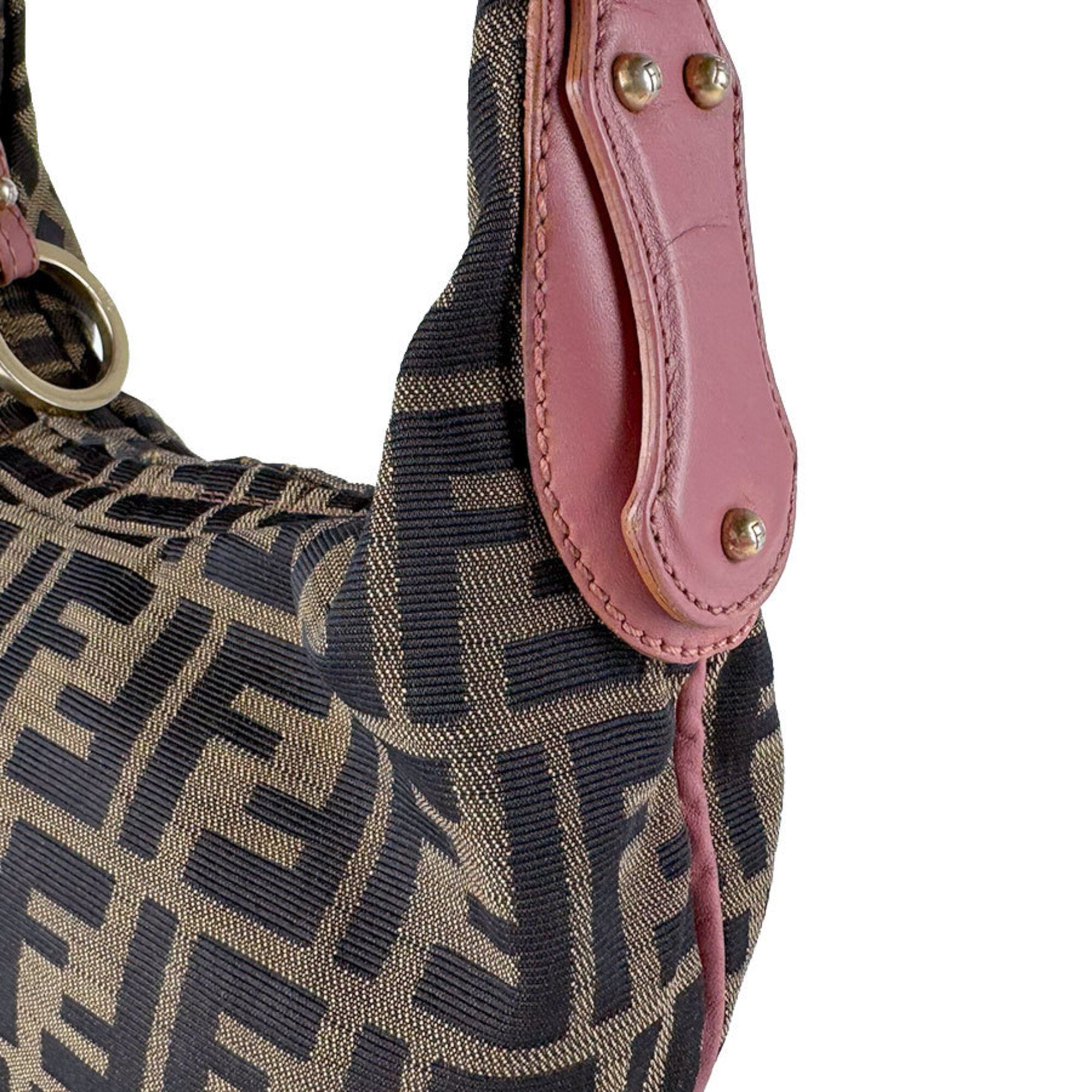 Fendi Brown Pink Nylon Canvas Leather Handbag (Pre-Owned)