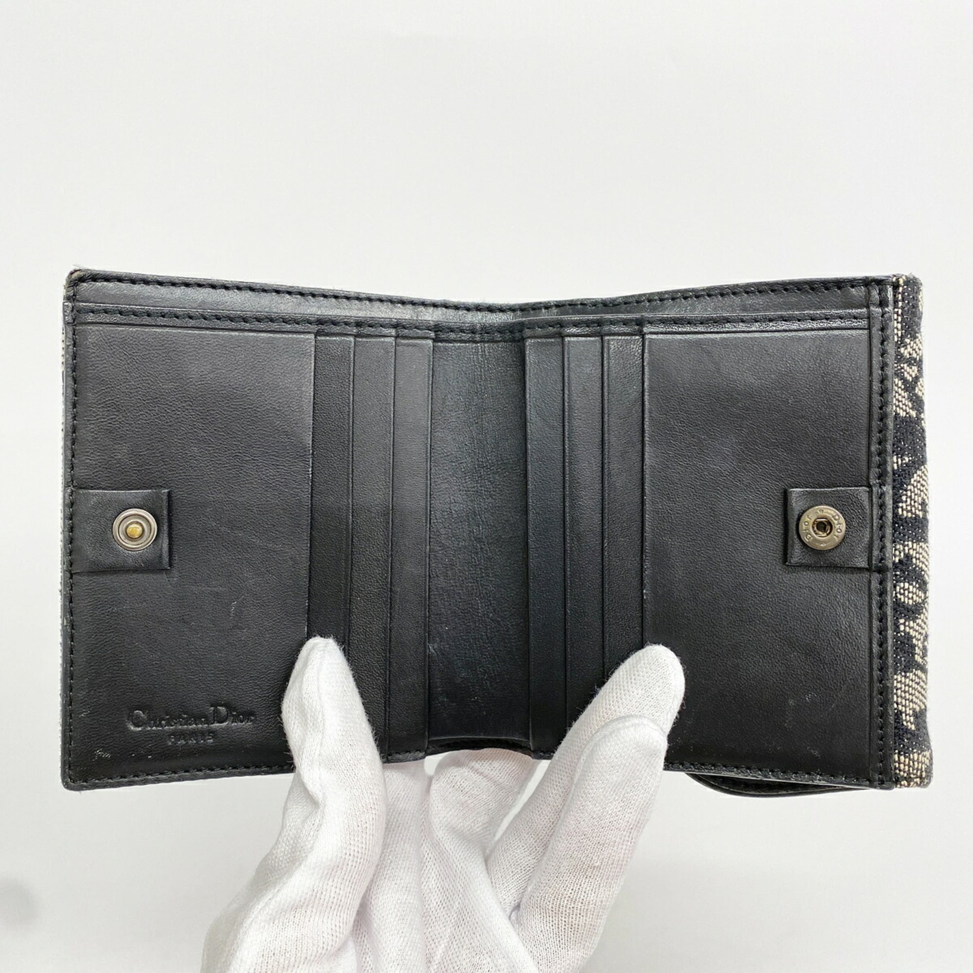 Christian Dior Beige Black Canvas Wallet (Tri-Fold) (Pre-Owned)