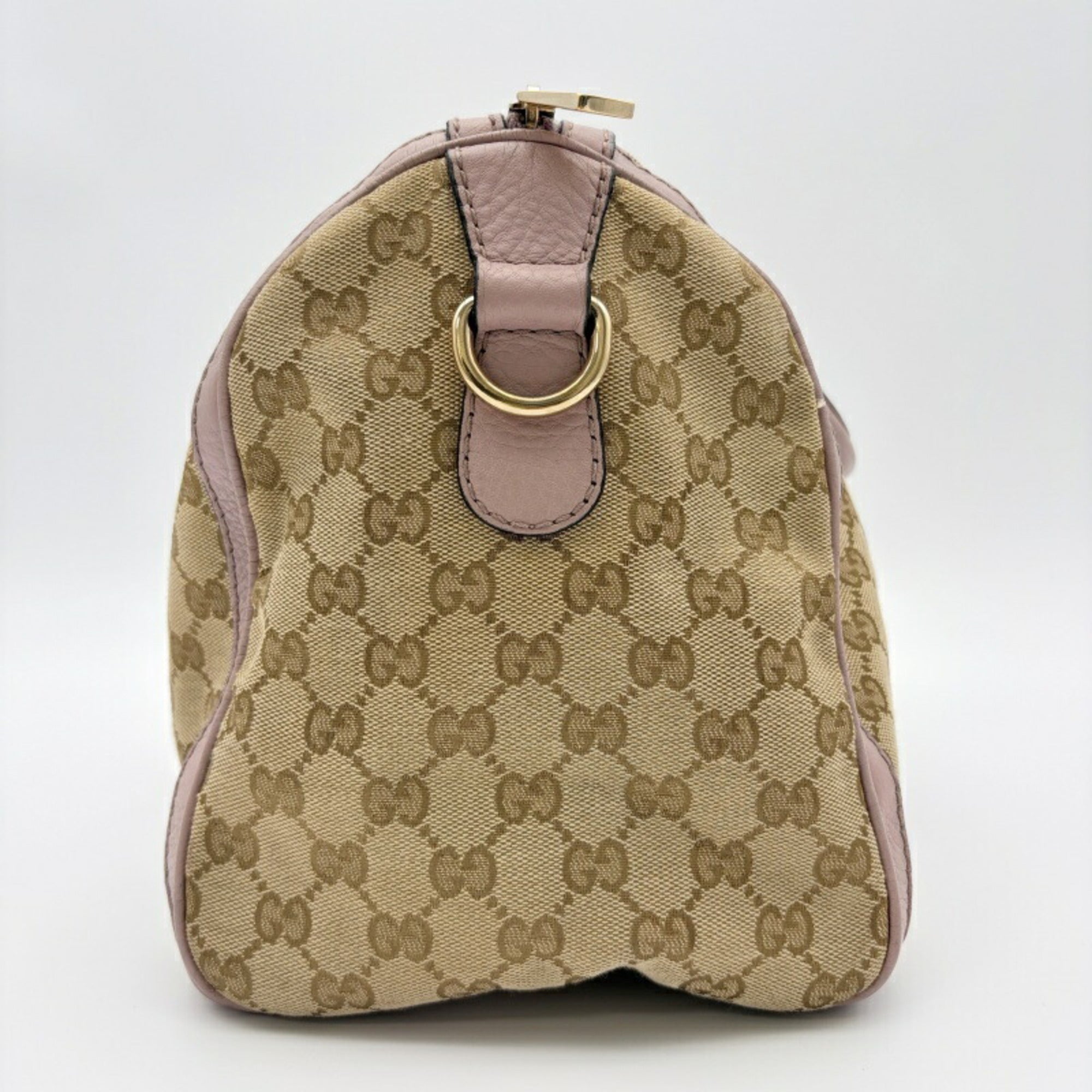Gucci Sherry Line Beige Pink Canvas Leather Boston Bag (Pre-Owned)