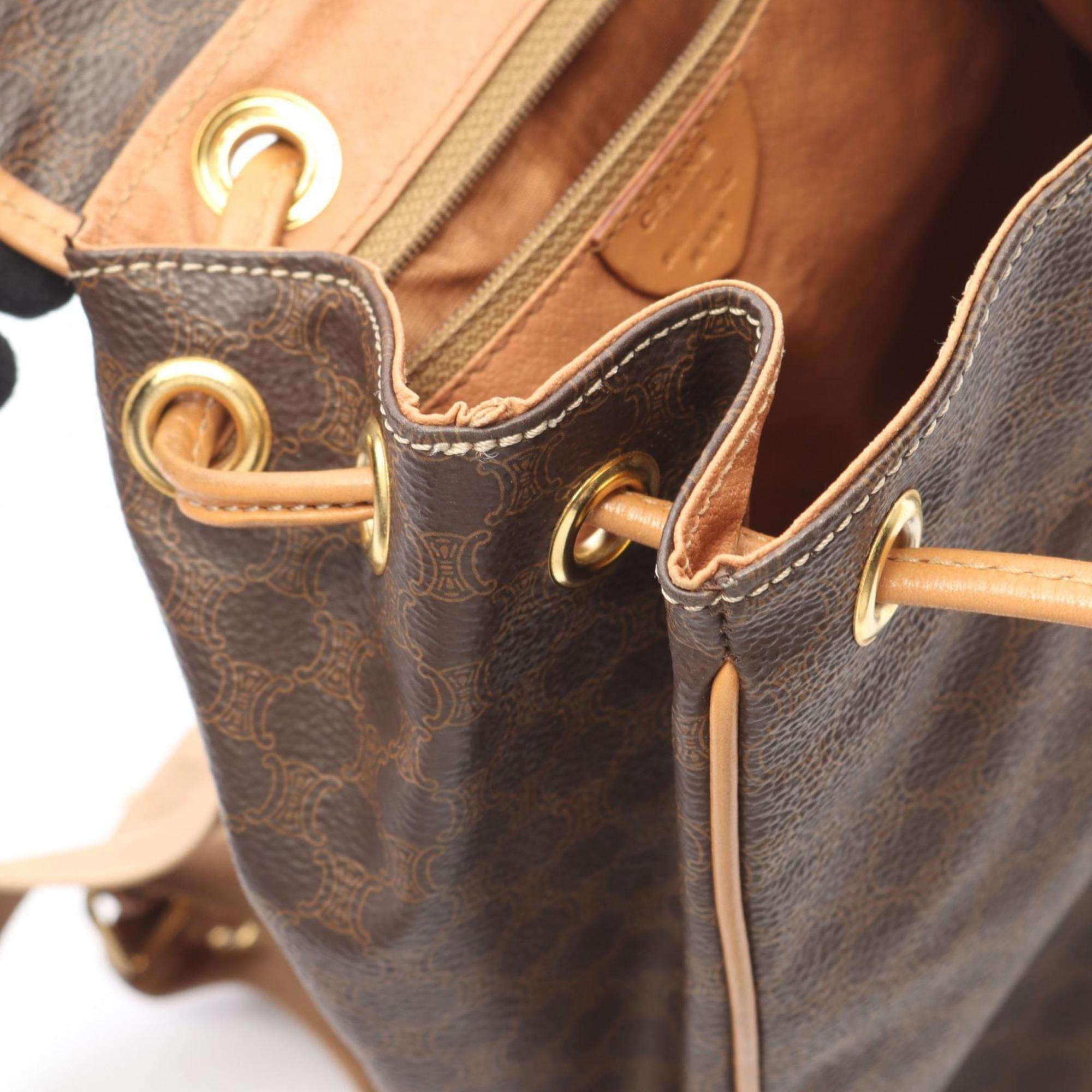 Celine Brown Coated Canvas Leather Backpack (Pre-Owned)