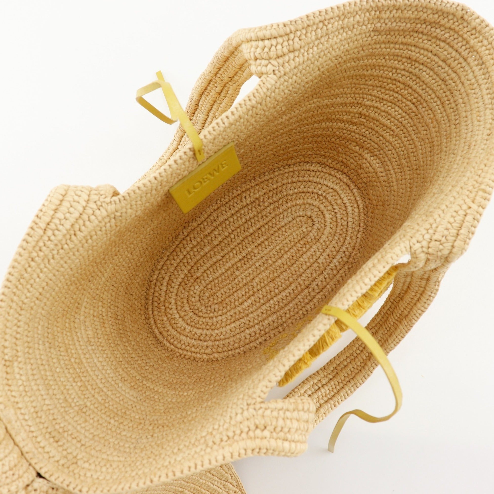 Loewe Beige Yellow Raffia Leather Basket Handbag (Pre-Owned)